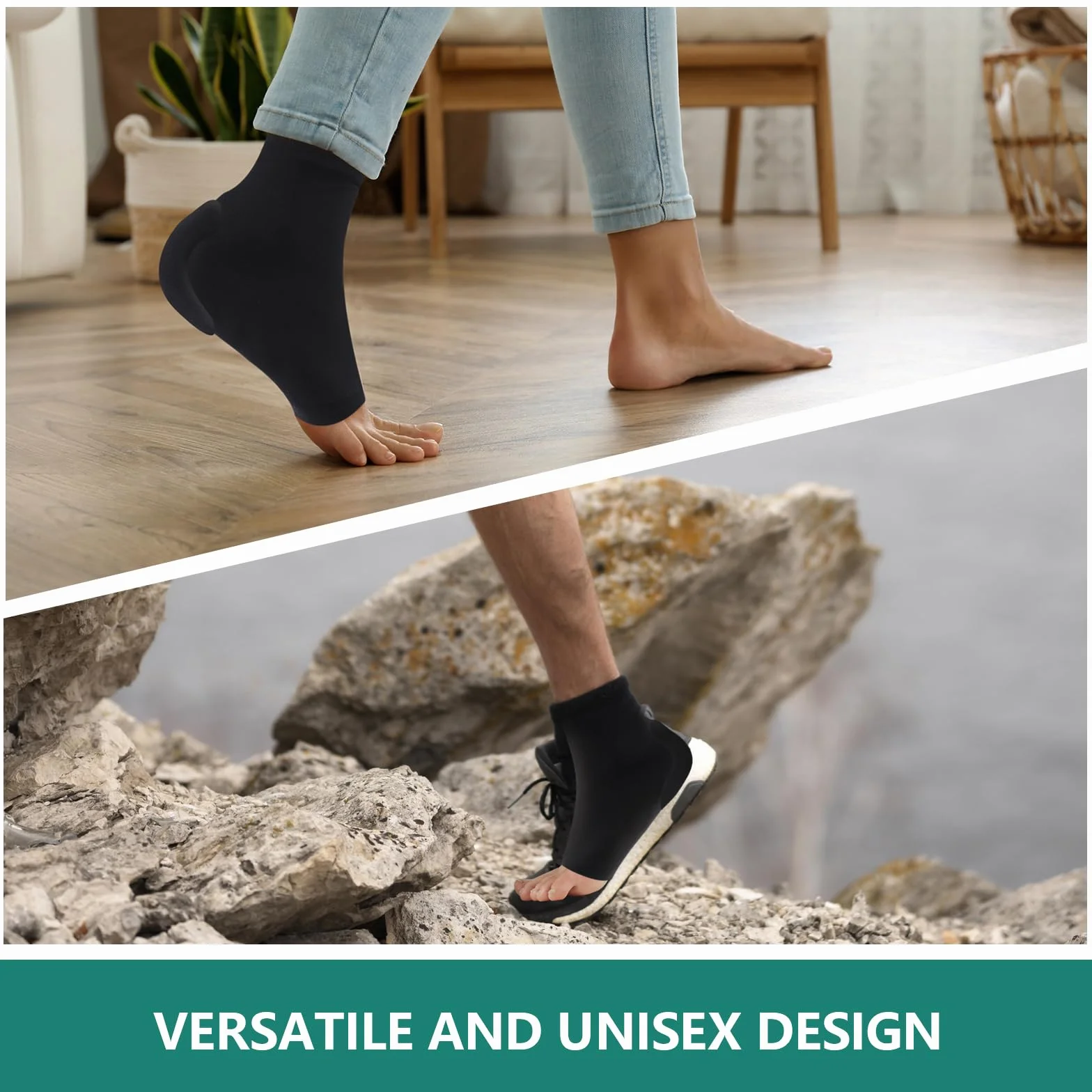 Welnove Achille Tendinite Heel Protector Socks - Achilles Tendon Support Compression Gel Padded Sleeve Socks for Cushion & Protection of Bursitis, Tendinite, Tenderness, Dry Cracked - Black