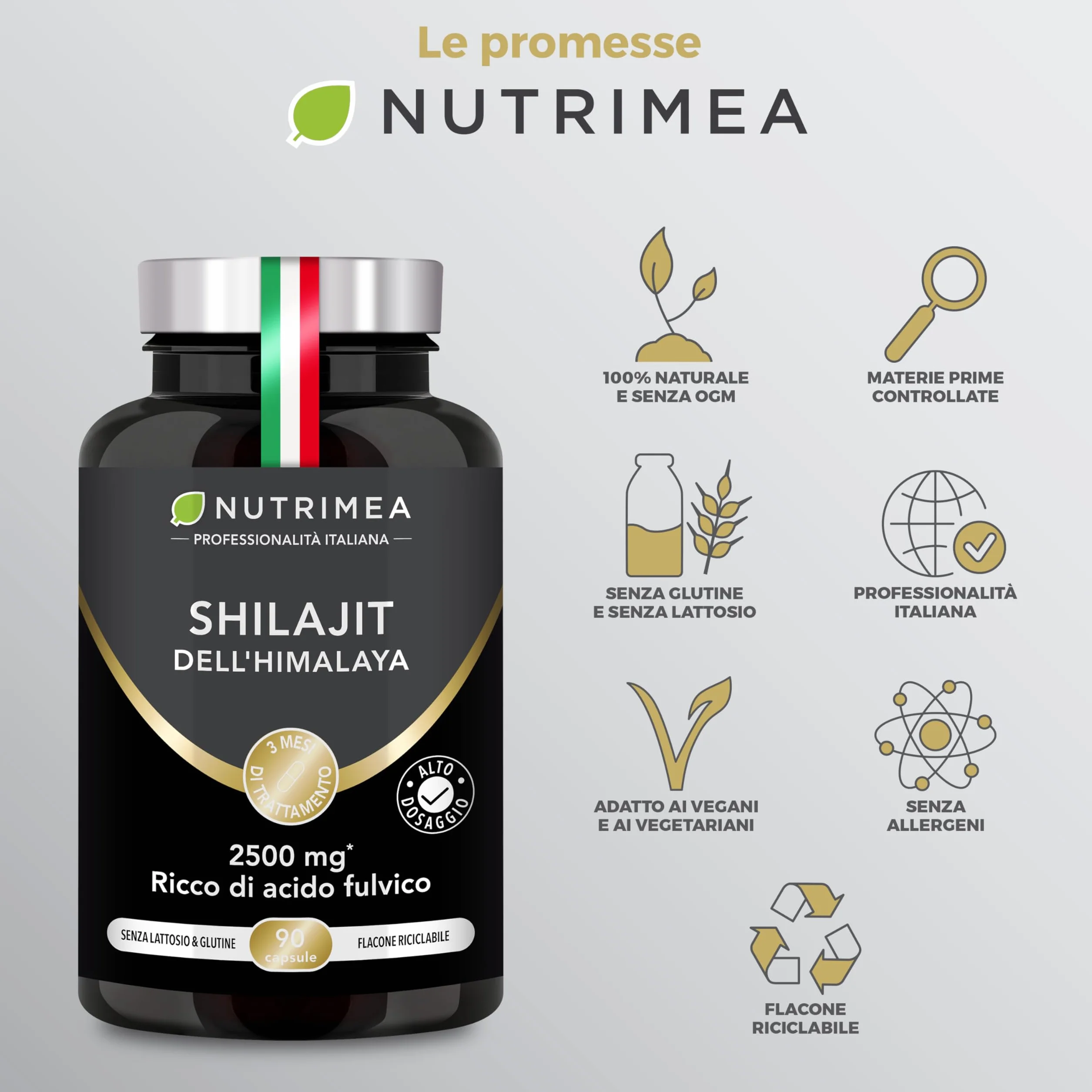 Shilajit Puro | 2150 mg per Capsula | Estratto 5:1 Standardizzato al 50% in Acido Fulvico | 100% Puro | 90 capsule | Nutrimea