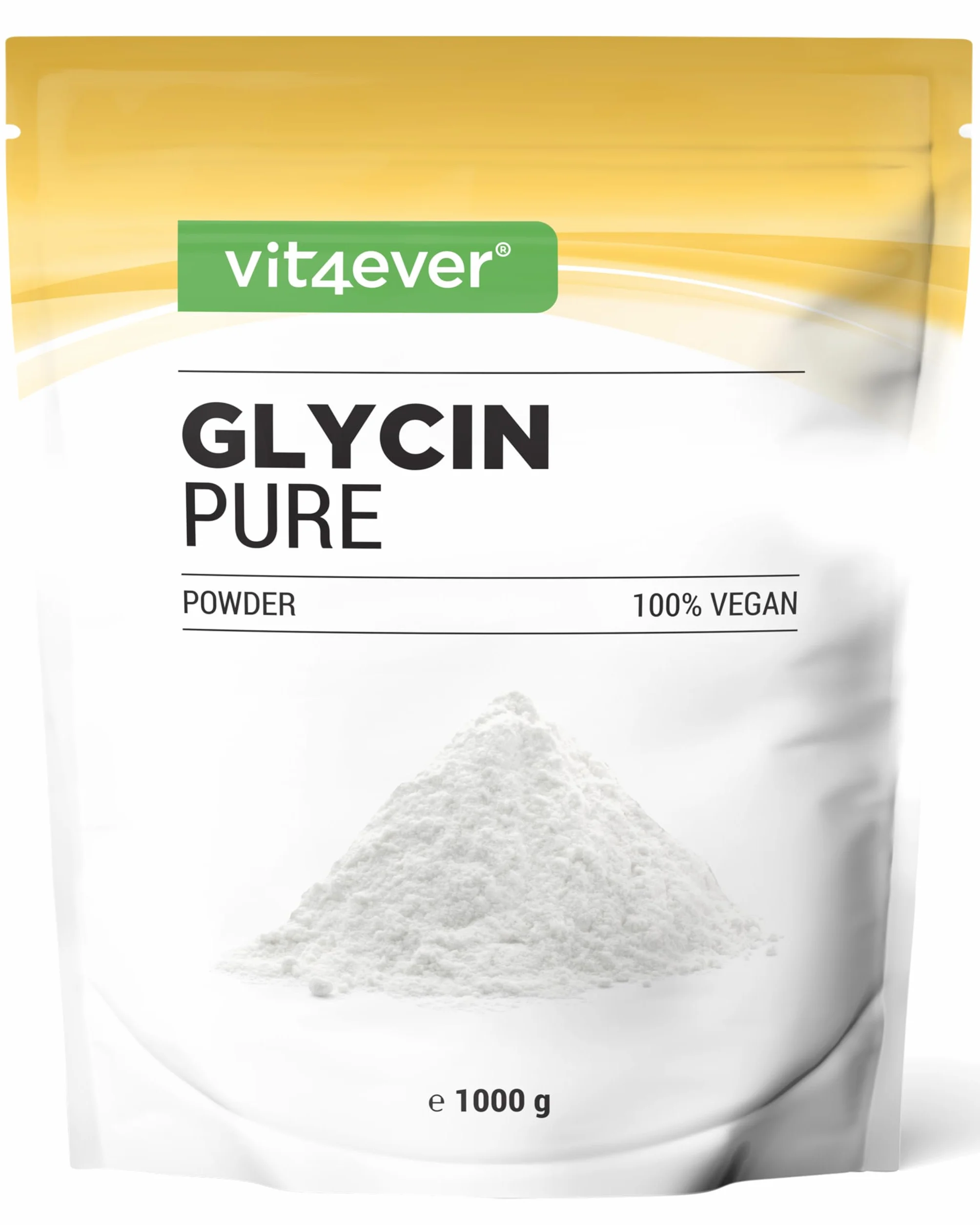 vit4ever Glicina pura - 1000 g (1 kg) di polvere pura senza additivi - Con cucchiaio dosatore - Amminoacido L-glicina dosato in modo ottimale, naturalmente dolce - Vegano