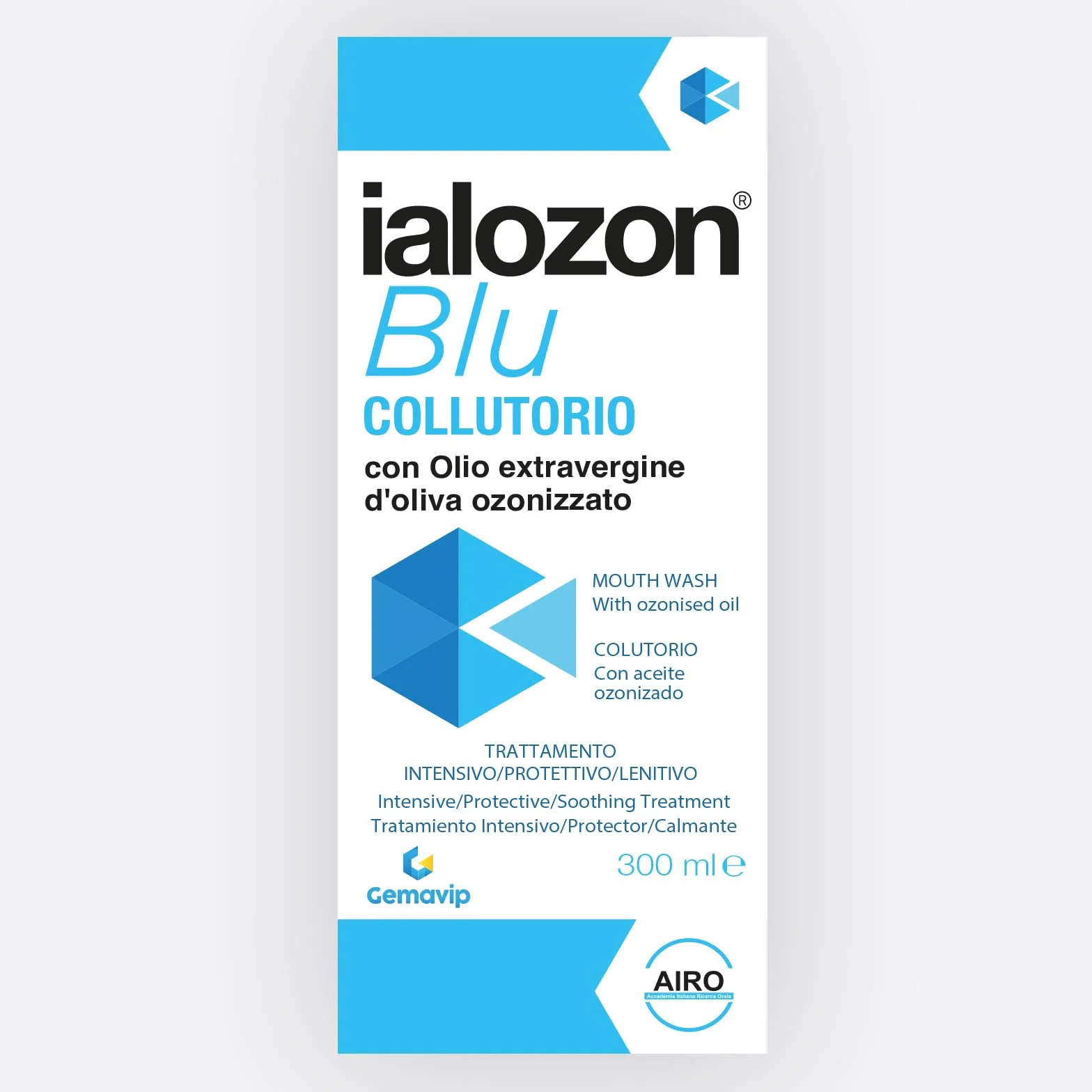 Ialozon Blu Collutorio con olio d’oliva ozonizzato, acido ialuronico, aloe vera, vitamina e bicarbonato di sodio, Senza alcol