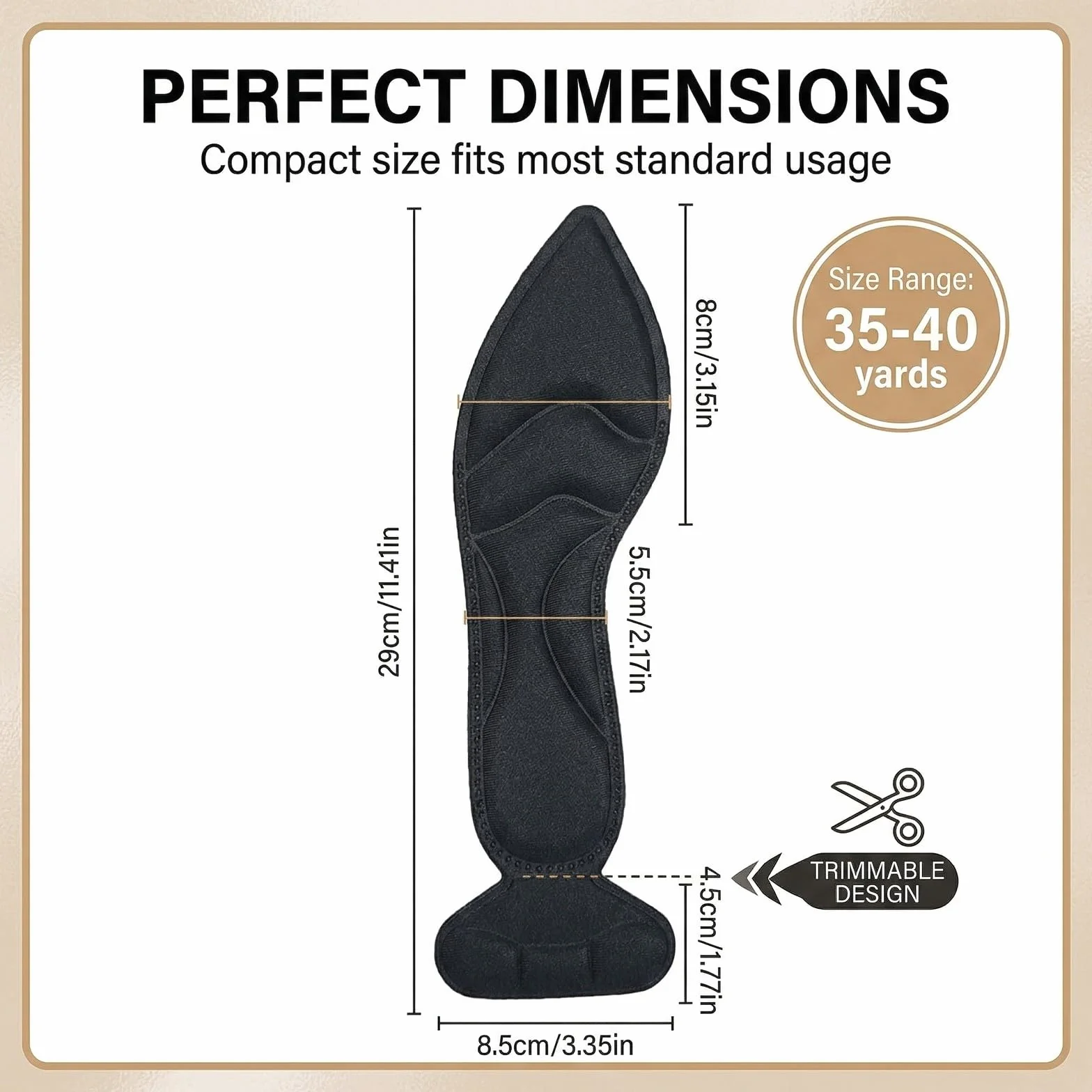 Solette per Scarpe Grandi Riduttore Numero Memory Foam 2-in-1 con Salva Tallone, 2 Modelli Punta Tonda e Appuntita, Nero e Carne