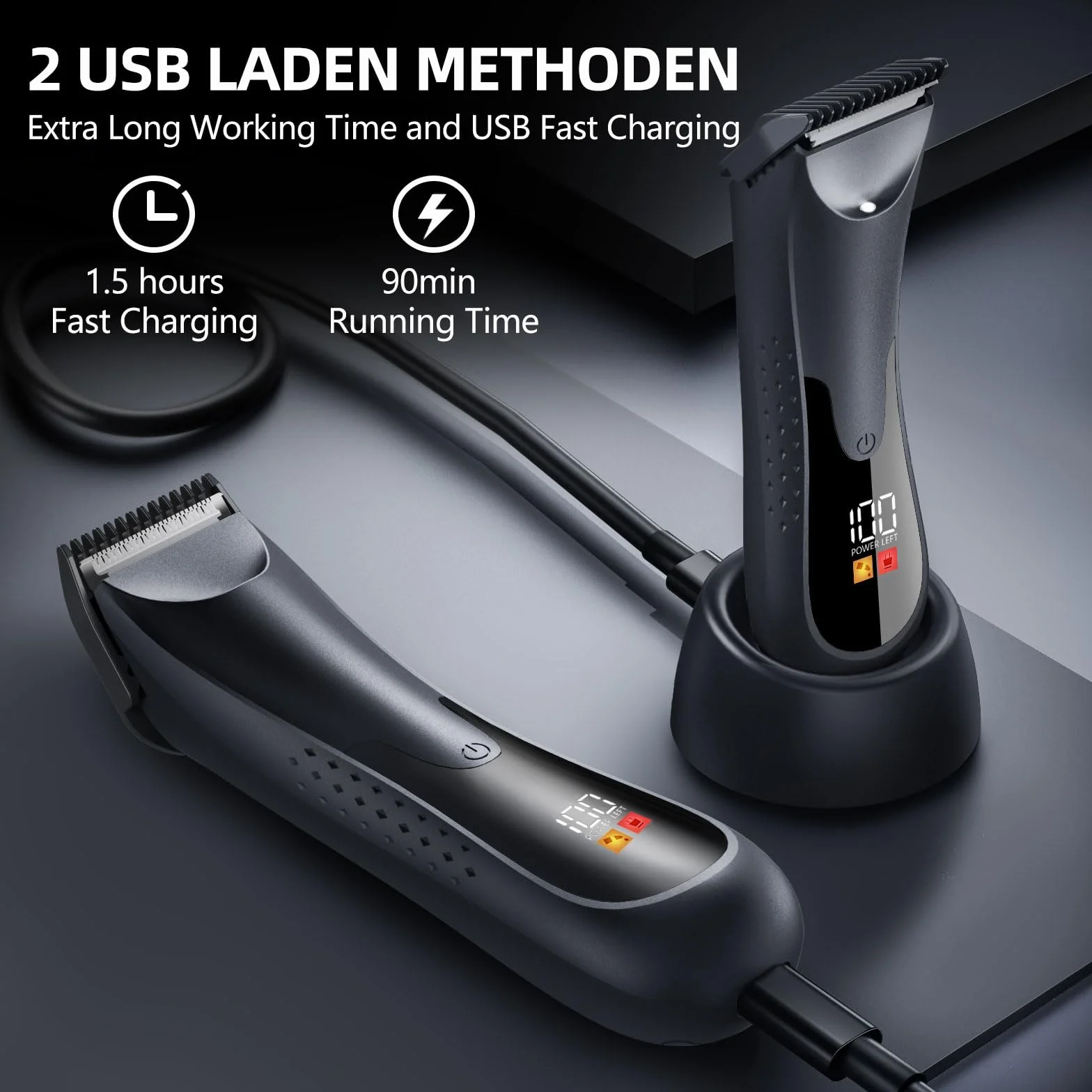 Vexloria Rasoio Elettrico Corpo Uomo, Depilatore Corpo con LED lampada e Display LCD, Lame in Ceramica, USB Ricaricabile Elettrico Rasoio Parti Intimo, Per Il Corpo, Intimo, Ascelle, Gambe R1