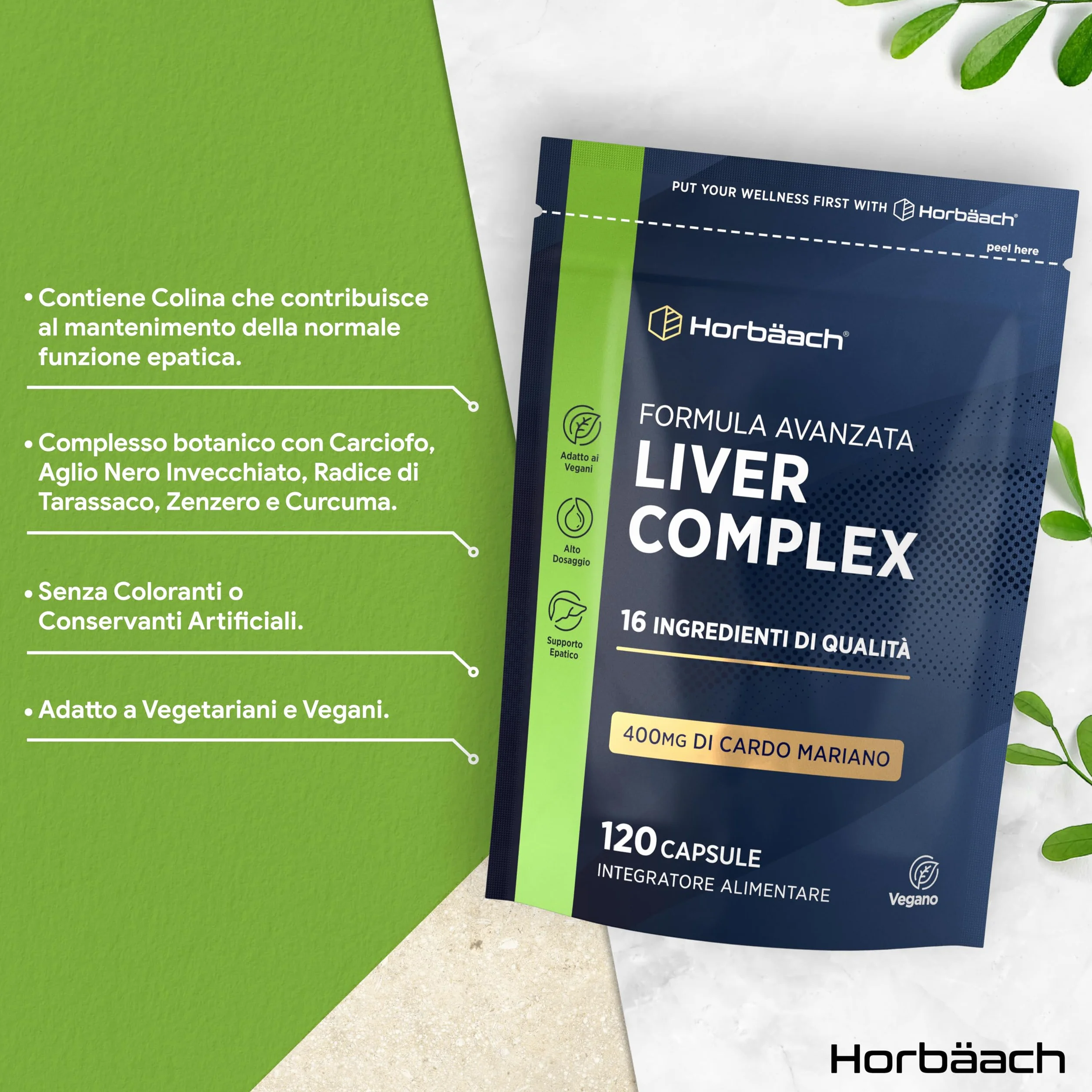 Horbaach Liver Complex 120 Capsule Vegane Integratore Depurativo Fegato Funzione Epatica