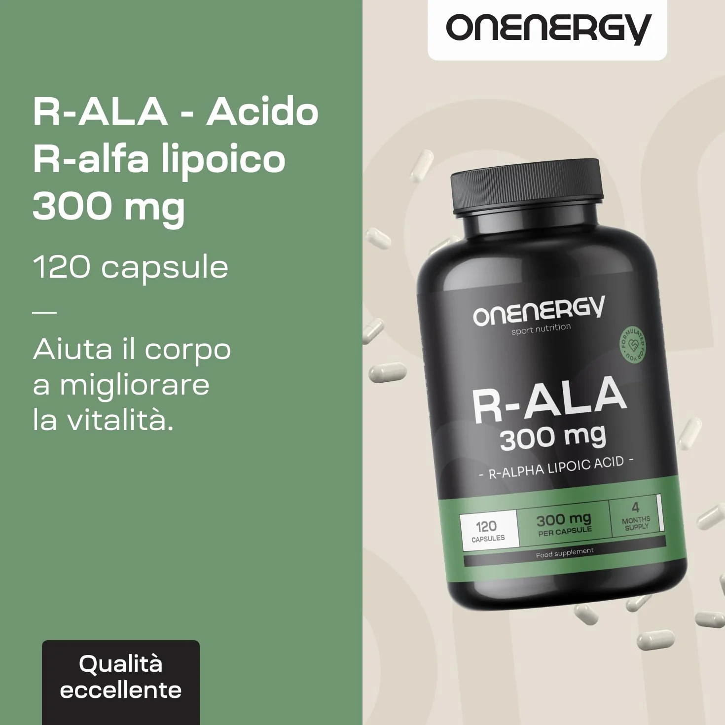 Acido R-alfa Lipoico 300 mg 120 Capsule Vegetali R-ALA