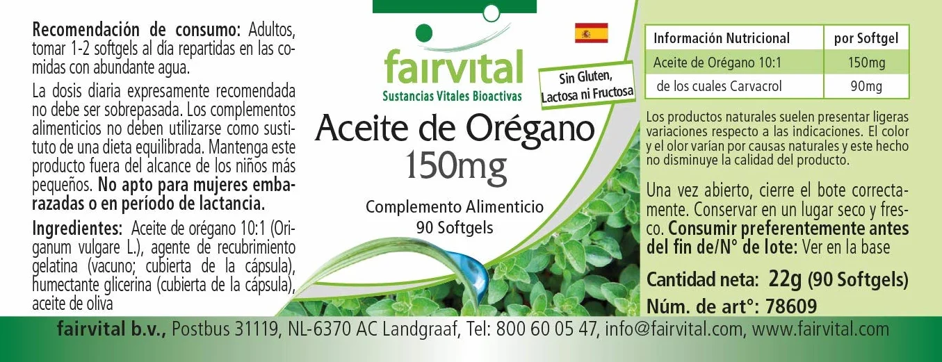 Fairvital Capsule di Olio di Origano 150 mg, 90 Capsule Molli, Estratto 10:1, Alto Dosaggio