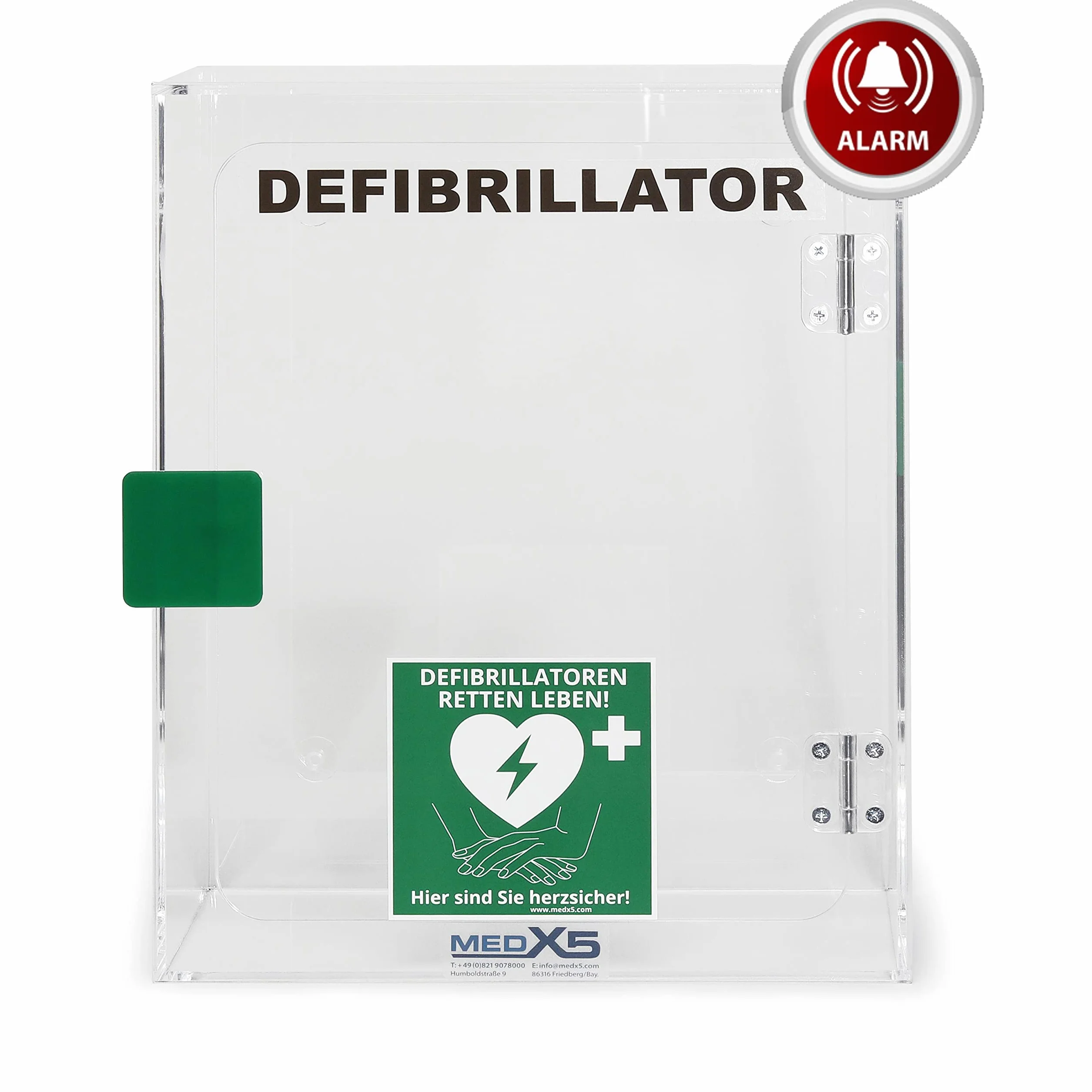 Armadietto per Defibrillatore MedX5, Uso Interno con Allarme 95dB, Made in Germany