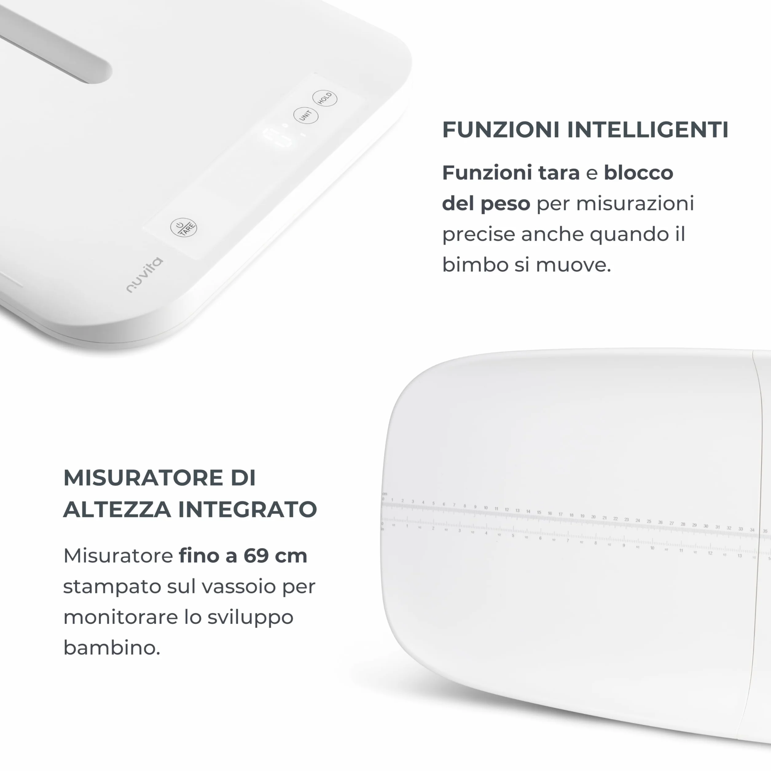 Nuvita 1330 PrimiPesi Bilancia Bluetooth Smart Mamma & Bambino Controllo Crescita Peso AI