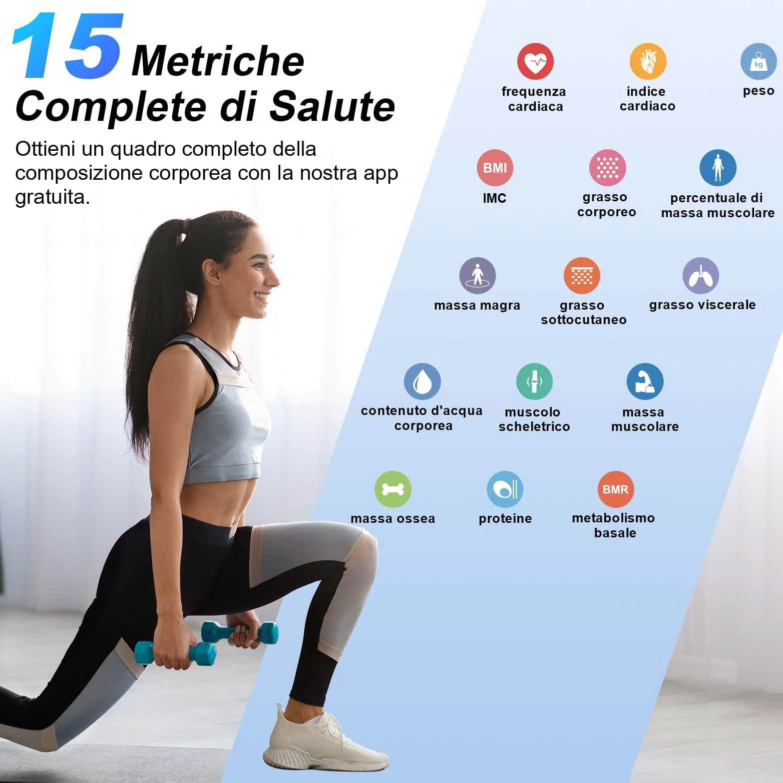 Healthkeep Bilancia Intelligente per Grasso Corporeo e Massa Muscolare, 15 Dati Corpo, APP, Display VA, Verde Iridescente