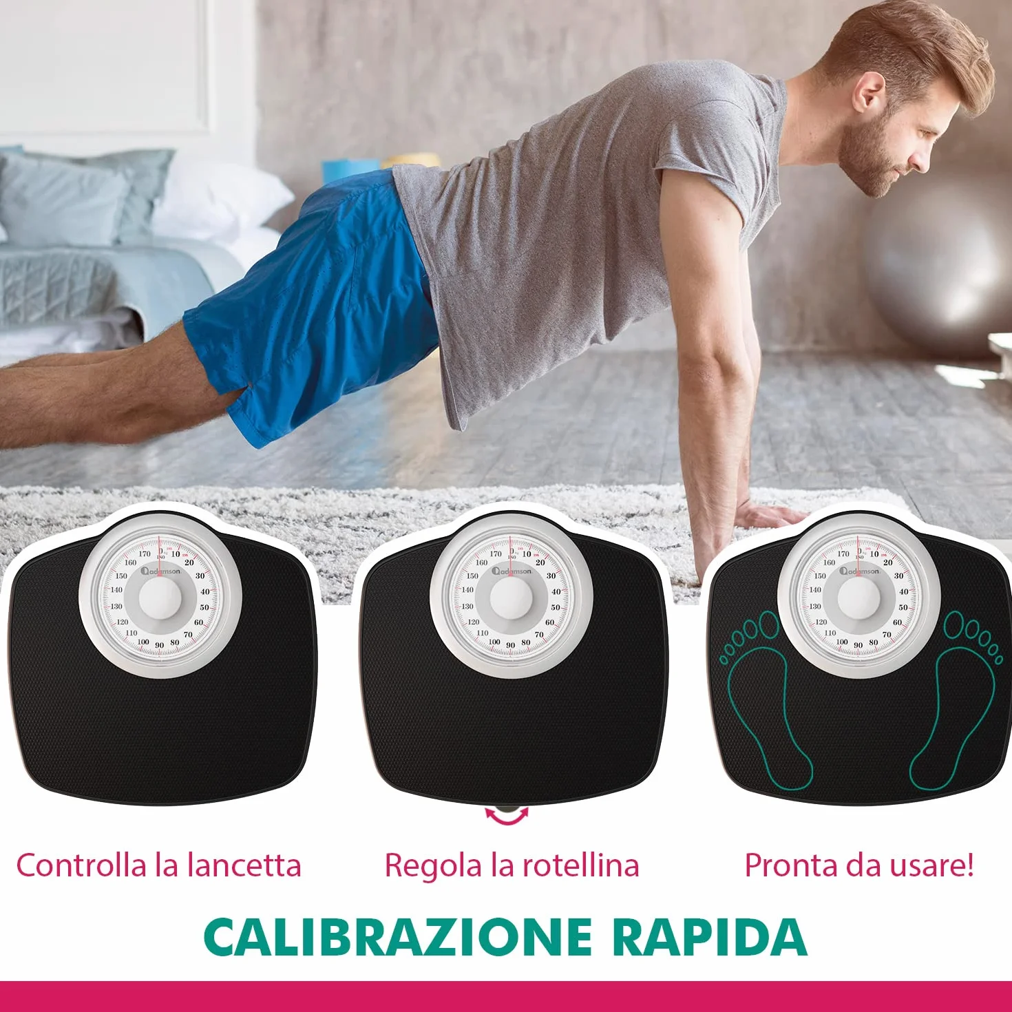 Adamson A25W Bilancia Pesapersone Meccanica, Analogica, Fino a 180 kg, Piedini Anti Scivolo – NUOVA - Durevole, Accurata e precisa – 20 Anni di Garanzia – Camera da Letto e Bagno