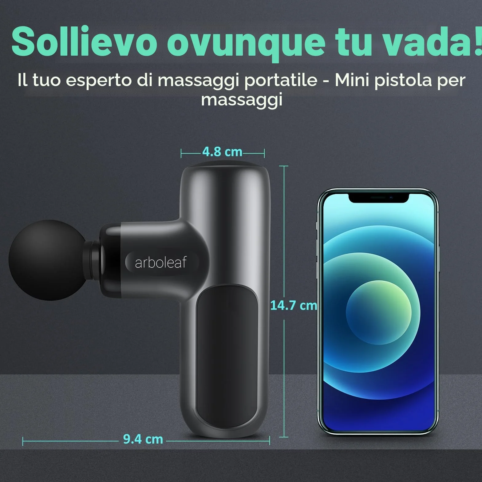 arboleaf Pistola Massaggio Muscolare Mini, Professionale Massaggiante Profondo Tessuto a 3200 giri al Minuto con 5 Velocità, Ricarica con Tipo-C per il Rilassamento dei Muscoli