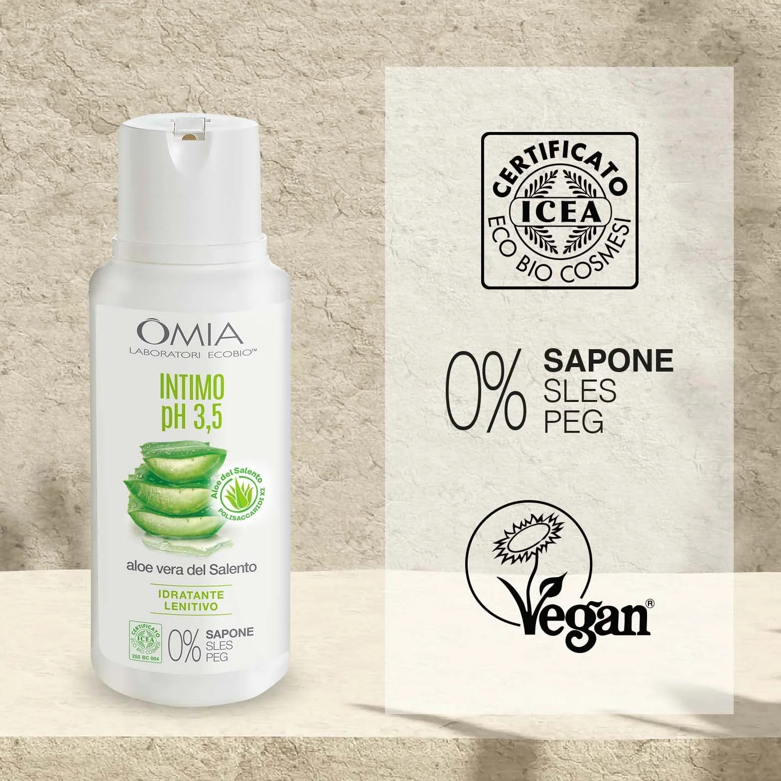Omia Intimo Eco Bio Detergente Intimo Aloe Vera Ph 3.5 Senza Sapone Vegano 250 ml