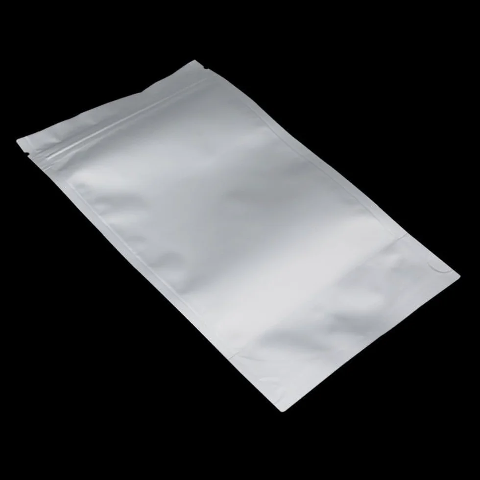 50 pezzi argento puro alluminio Stand Up Mylar Bags sacchetti per alimenti con chiusura lampo sigillatura a caldo sacchetti per imballaggi a prova di odori 9x13cm (3,5 x 5,1 pollici)