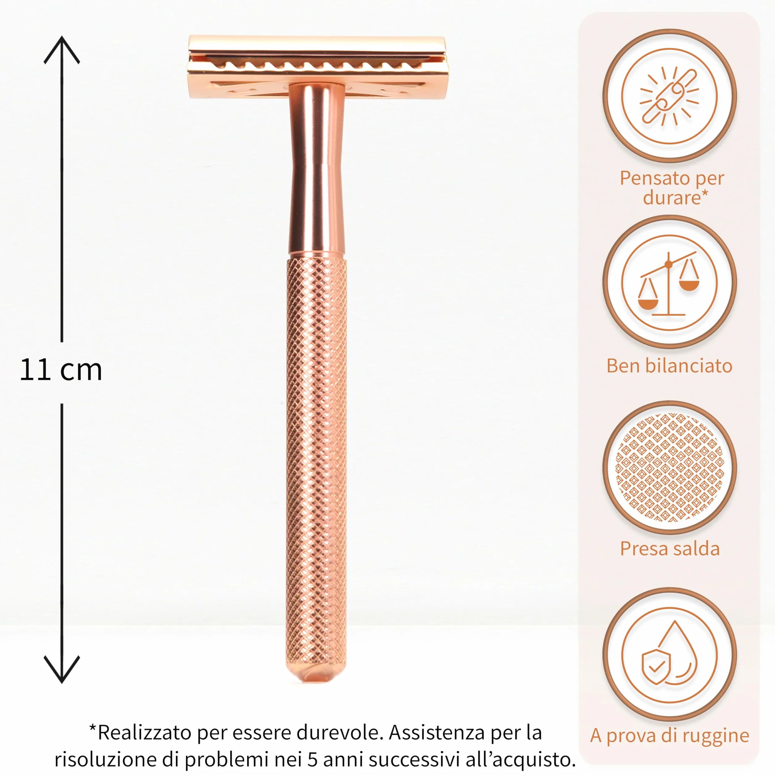 Bambaw Rasoio Sicurezza Donna con 5 Lamette per Rasoio di Sicurezza in Acciaio Inox Svedese Resistente alla Ruggine, Realizzato in Metallo Senza Plastica, Ideale per Tutti i Tipi di Pelle (Oro Rosa)