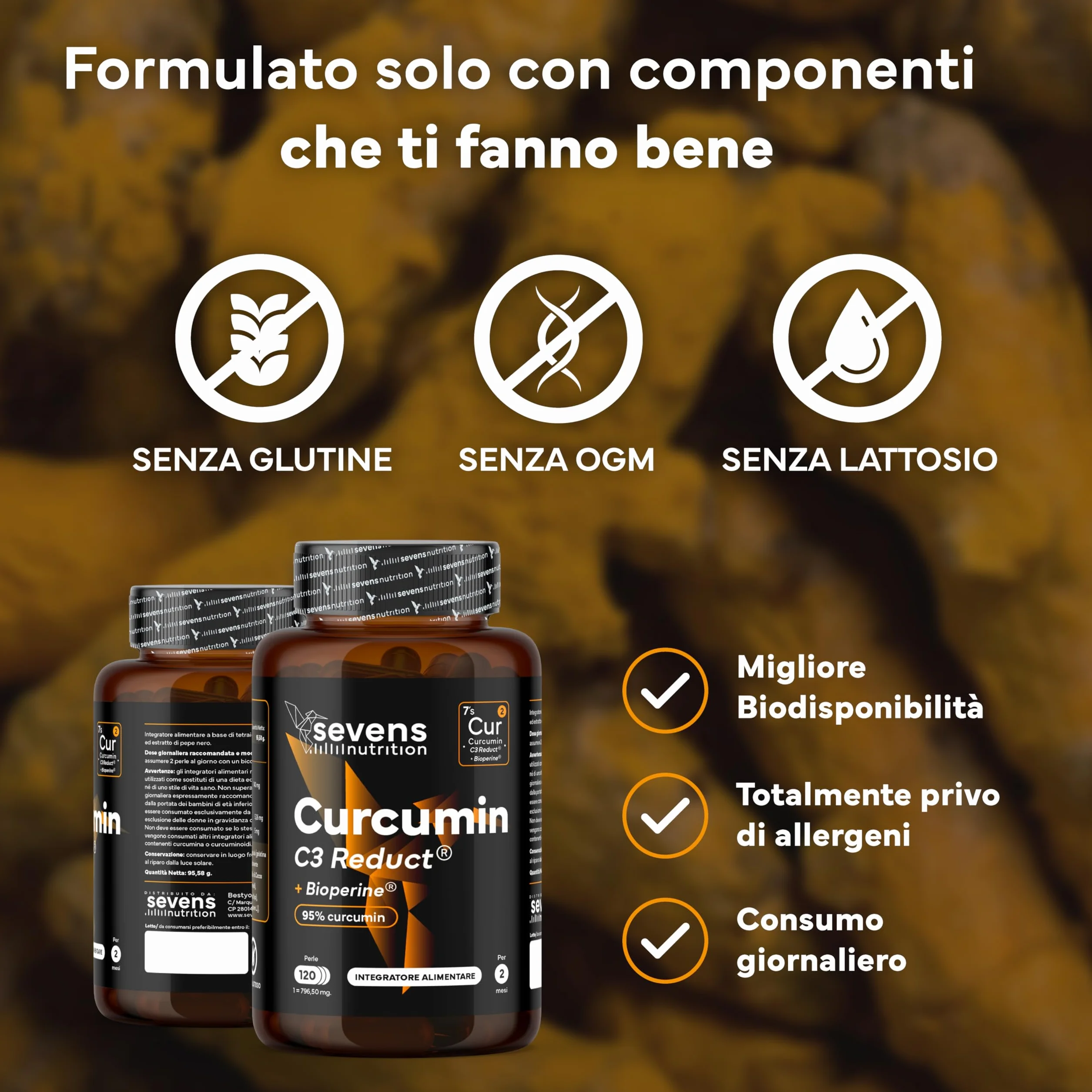 Curcumina 95% Curcuminoidi con Piperina e BioPerine® - Capsule Alta Biodisponibilità - Integratore Articolazioni e Digestione
