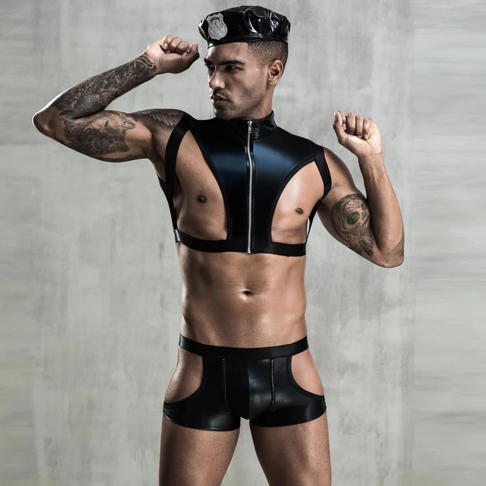 YUHENG Polizia Costume Vestito Lingerie Uomo Moda Nero L