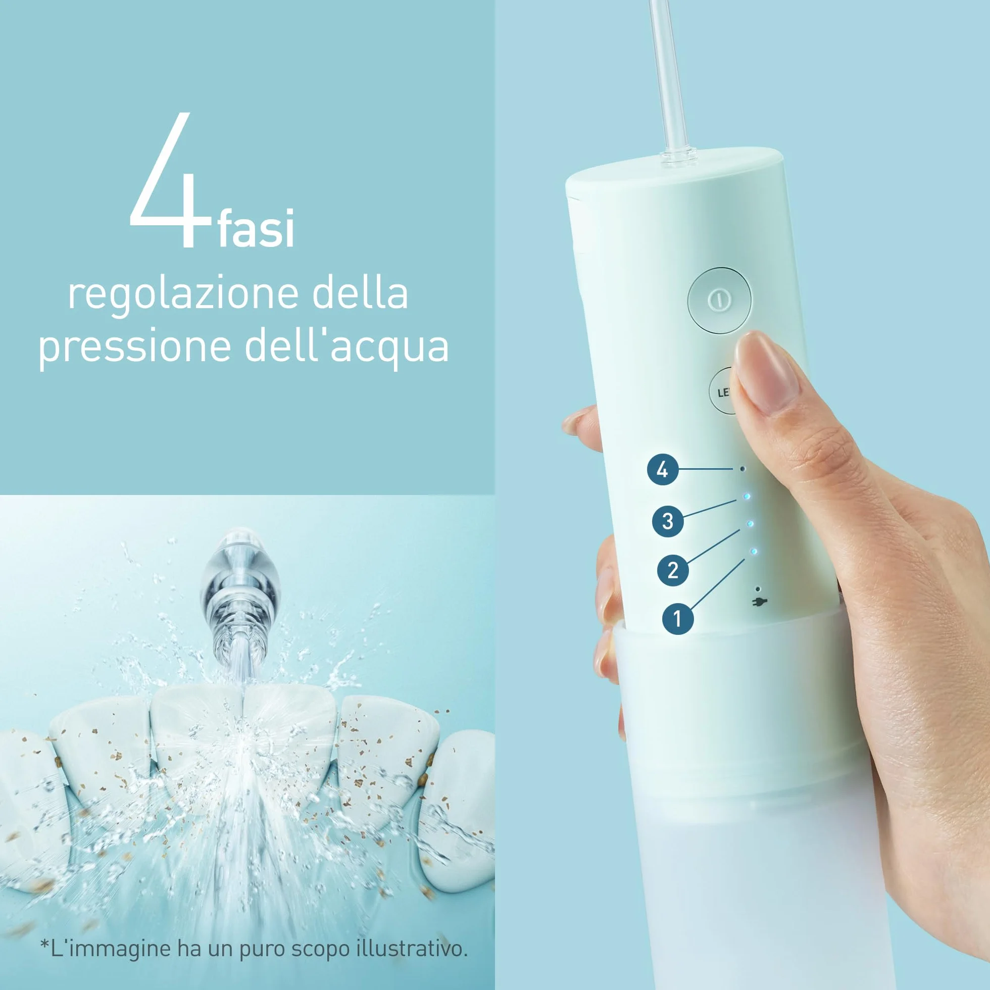 Panasonic EW-DJ4B-G503 Idropulsore, Irrigatore Orale,4 Impostazioni di Pressione dell'Acqua, Compatto e Portatile, Ultrasonica, Serbatoio 150 ml, Ricarica Rapida, Verde Menta e Bianco, 1.0 unità
