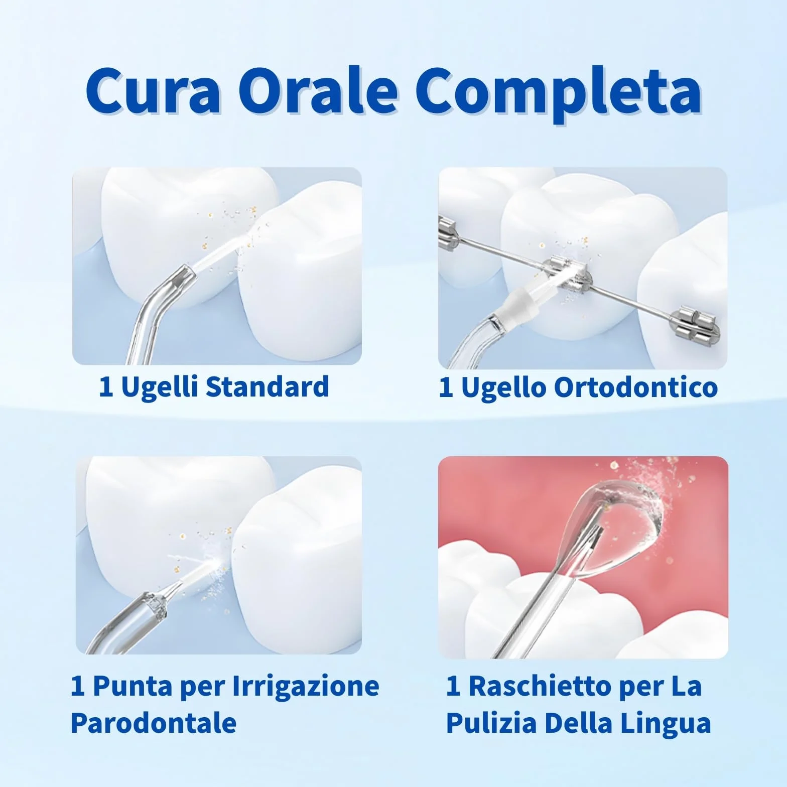 Idropulsore Dentale Portatile Denti, Water Flosser, Scovolino Denti, Irrigatore Orale 4 Modalità e 3 Intensità, Serbatoio da 230ml, Wasserdicht und Wiederaufladbar per Viaggi e Casa