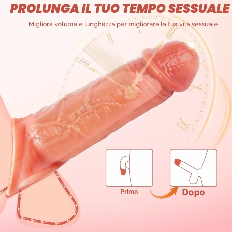 Guaina Pene, Prolunga PenE Indossabile Uomo con Anelli, 20cm/7,9inch Guaine E Prolunghe per Il Pene, Dildo Realistico In Silicone con Vene, Toys Sessuali