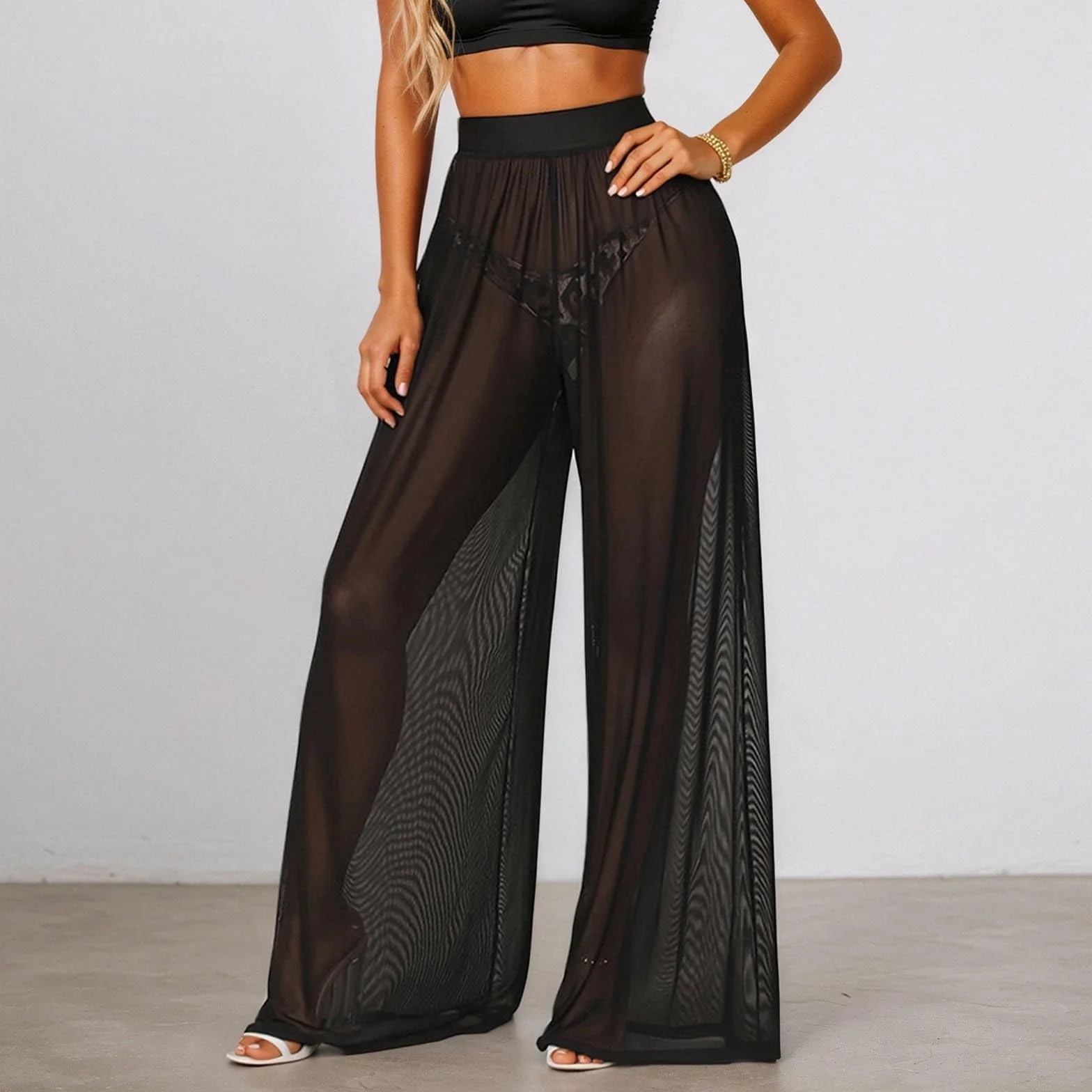Straight Leg Leggings da donna in rete trasparente, pantaloni da yoga elasticizzati a gamba larga
