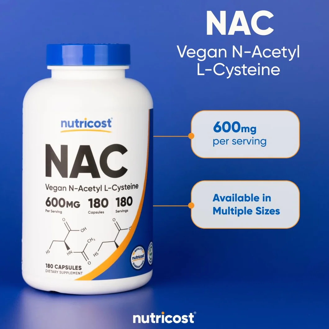 Nutricost N-Acetyl L-Cisteina (NAC) 600mg, 180 capsule - Capsule vegetali, non OGM, senza glutine