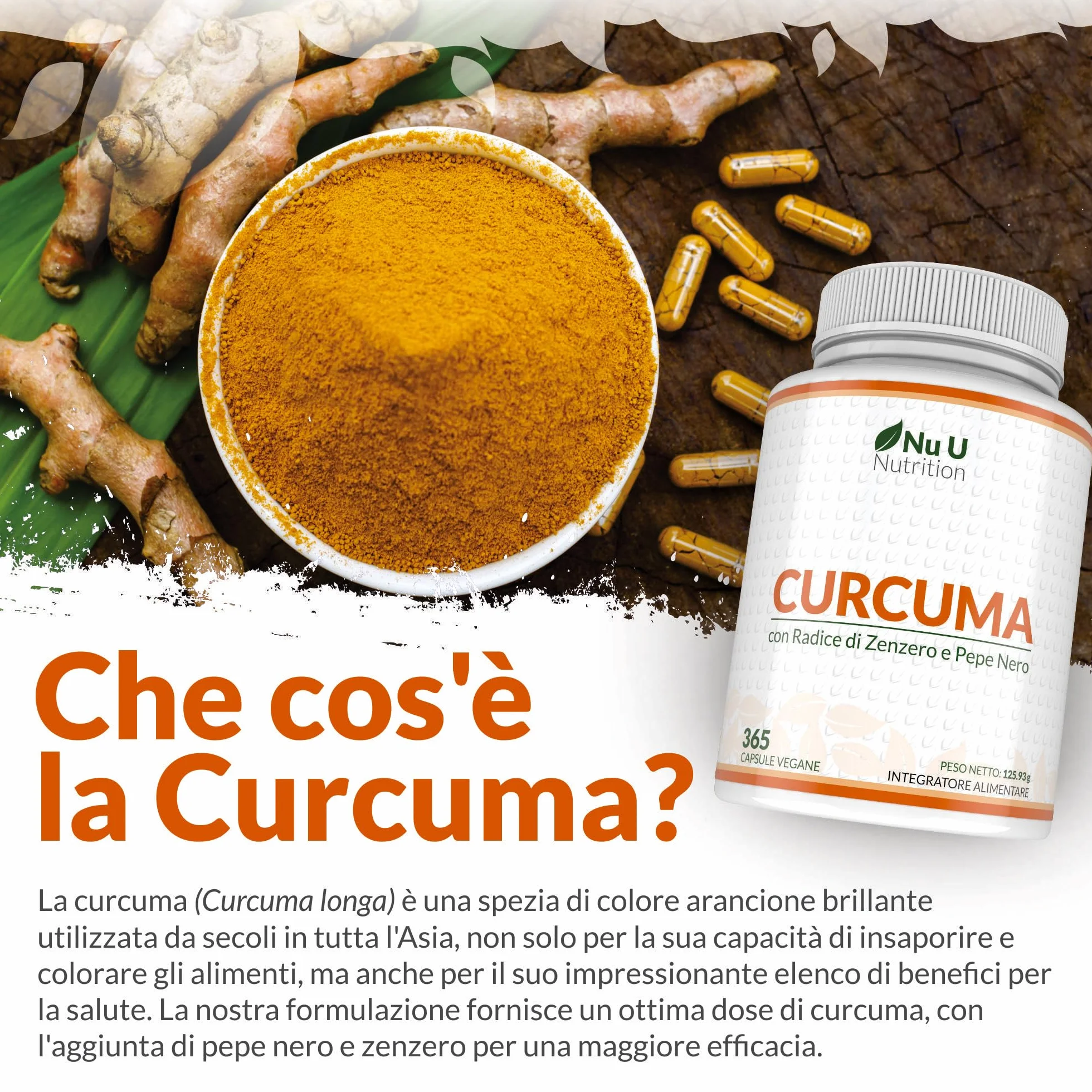Curcuma 1520mg con Zenzero e Pepe Nero - 365 Capsule Vegane - Alto Dosaggio di Curcumina - 95% Curcuminoidi - Nu U Nutrition