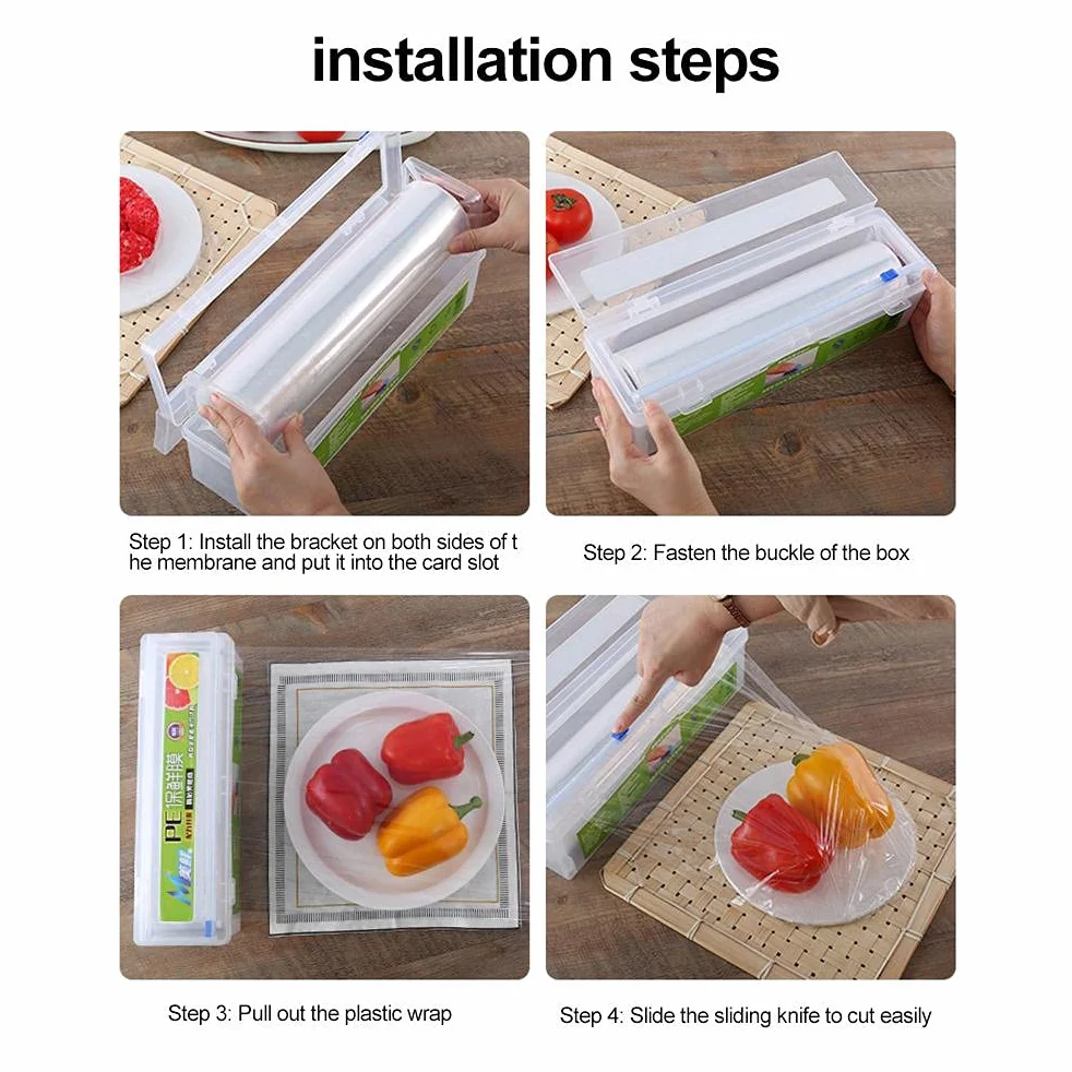 Dispenser per Pellicola Trasparente, Dispenser per Involucro di plastica Ricaricabile con taglierina per Diapositive Avvolgimento per Alimenti Scatola per Alimenti Trasparente Gadget da
