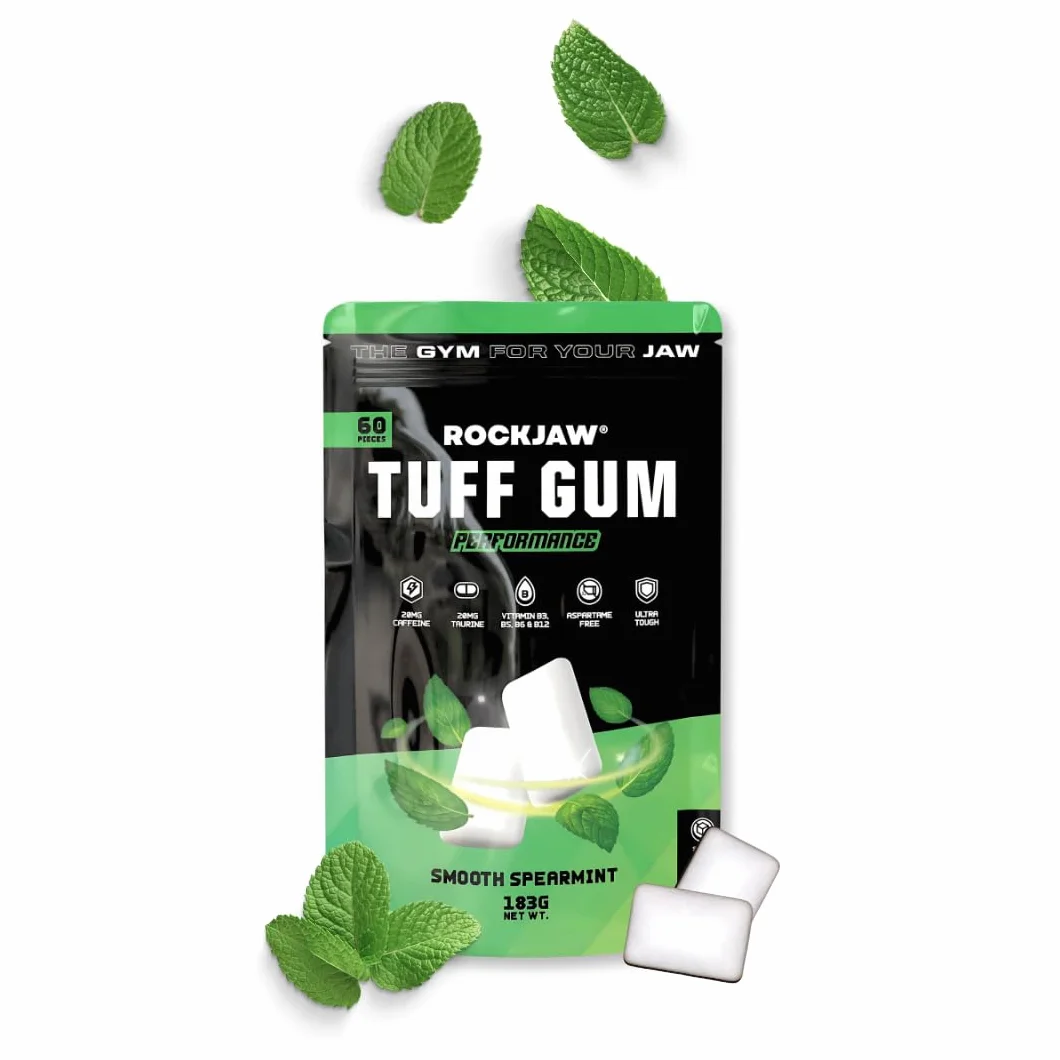 ROCKJAW Tuff Gum Performance Gomma da masticare per l'allenamento della mascella 40mg caffeina 40mg taurina Vitamine B 1350mg xilitolo