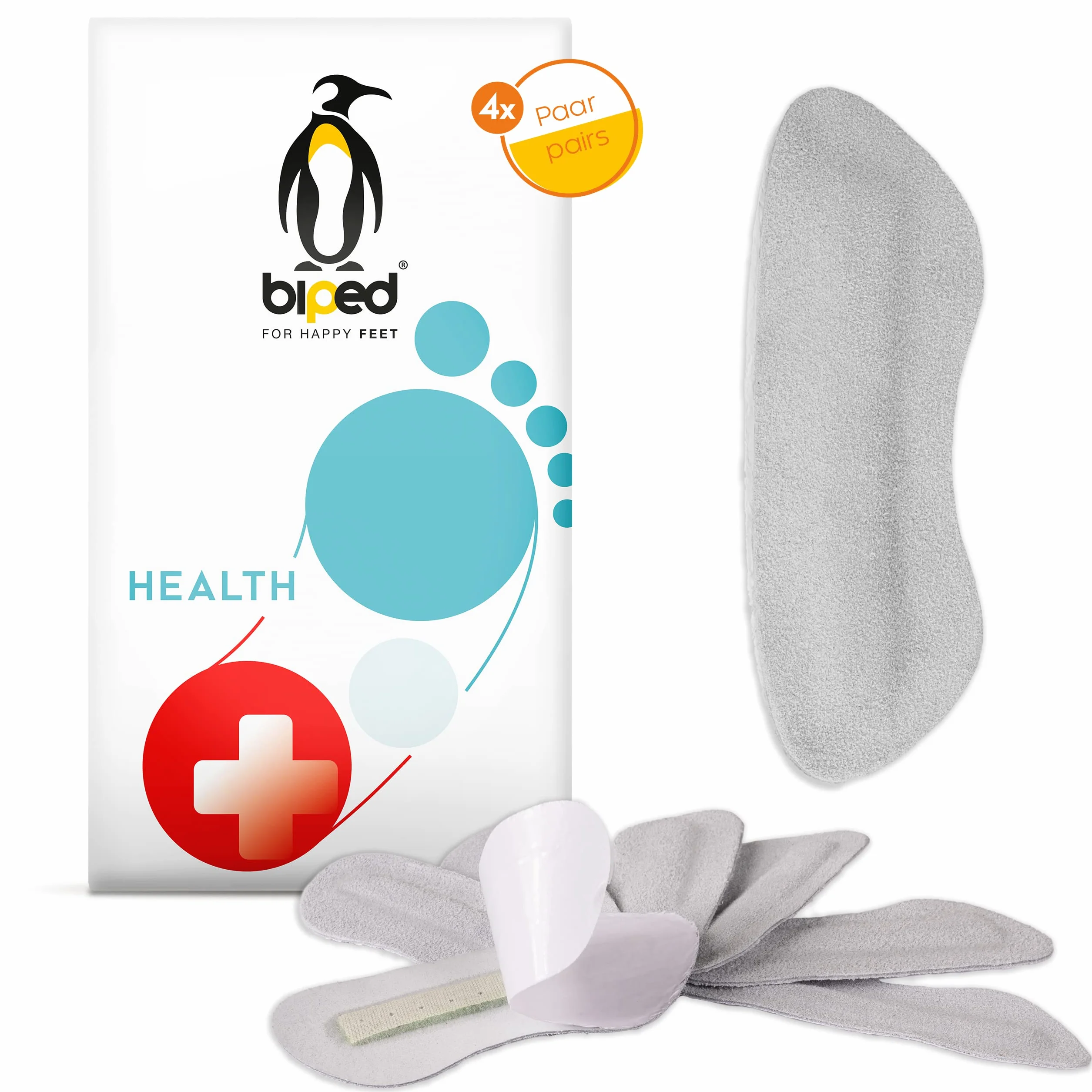 Biped HEALTH 4 Paia di Supporti per Tallone Antiscivolo - Aiuto Rapido Con Scarpe Troppo Grandi - Autoadesivo in Morbida Pelle di Velluto Z2392