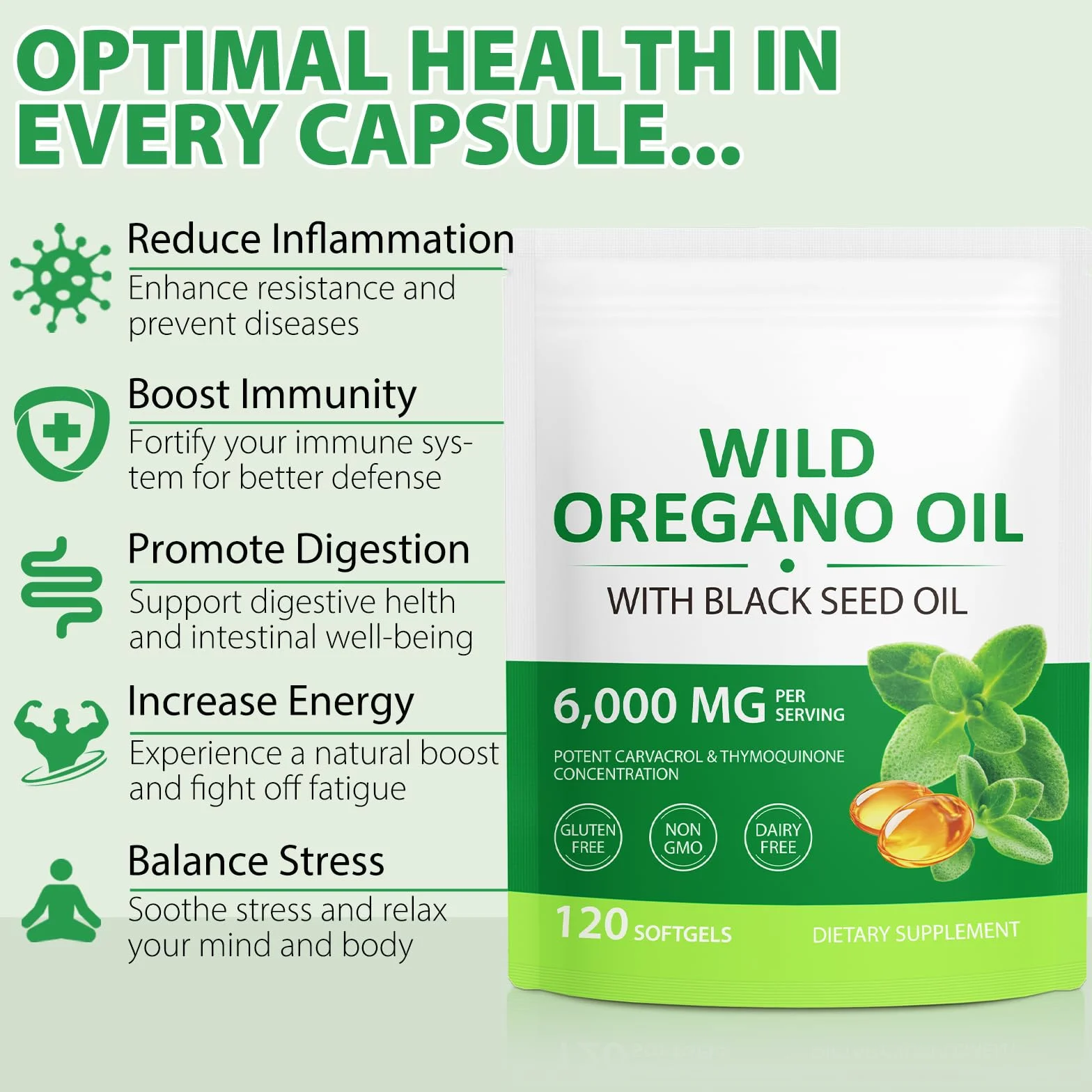 Olio di origano 120 capsule con olio di semi neri Non OGM