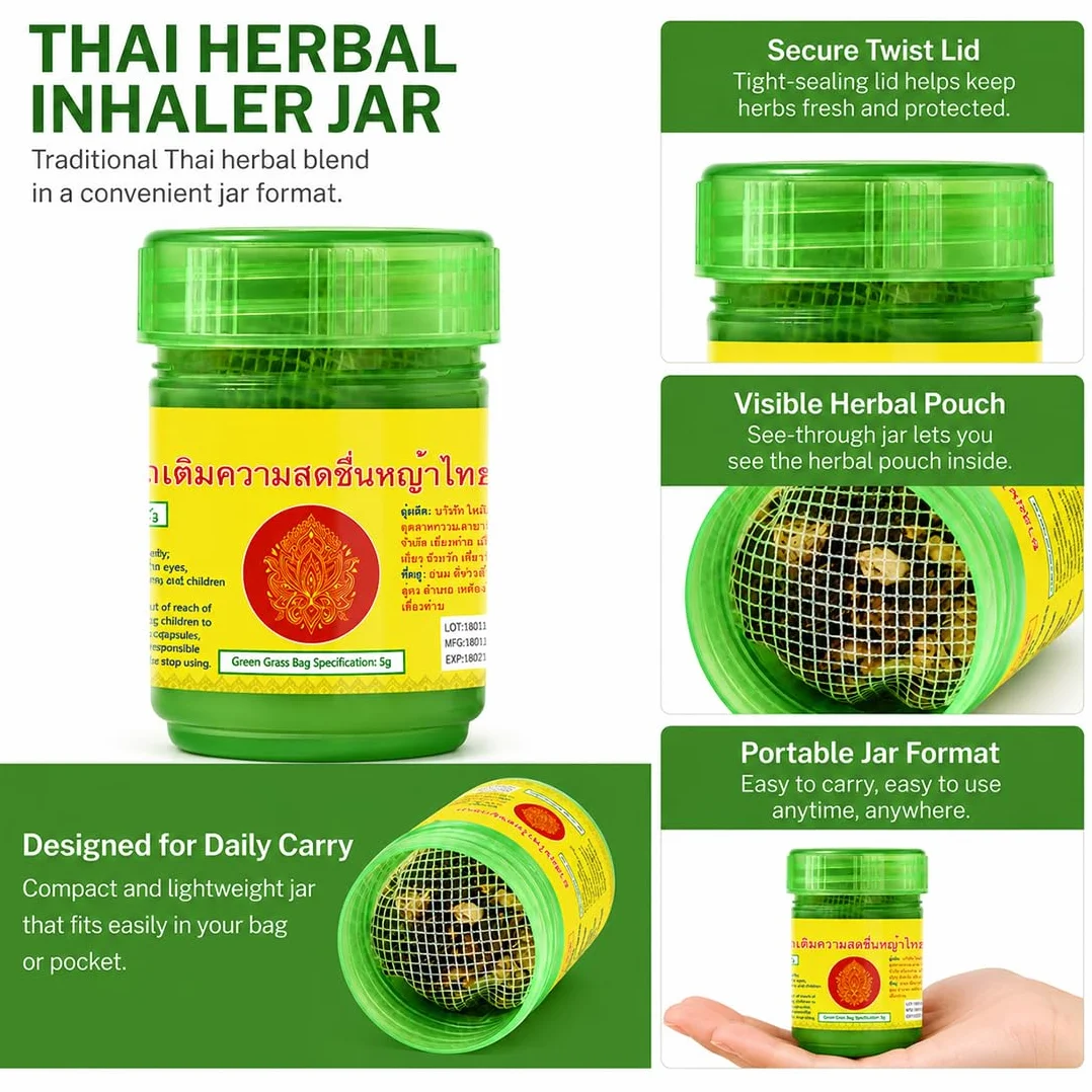 2 Pezzi Inalatore Thailandese, Inalatore a base di erbe Bottiglia verde, Ideale per la casa, l'ufficio o i viaggi