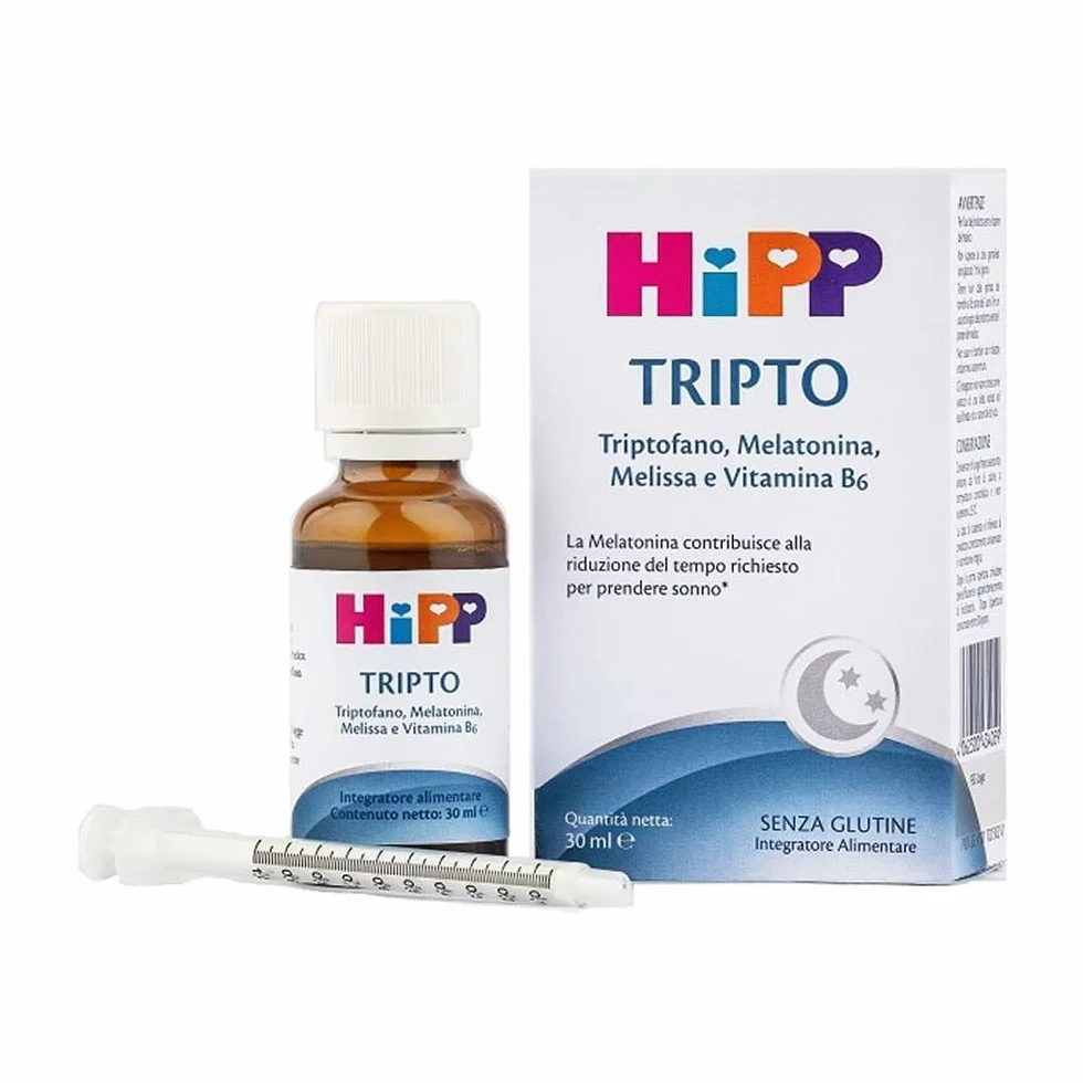 HiPP- HiPP TRIPTO, Integratore Alimentare, per un Sonno Ristoratore, Sonno, Addormentamento, Bambini, Triptofano, Melatonina, Melissa, Vit. B6. Flacone 30 ml, Senza Glutine