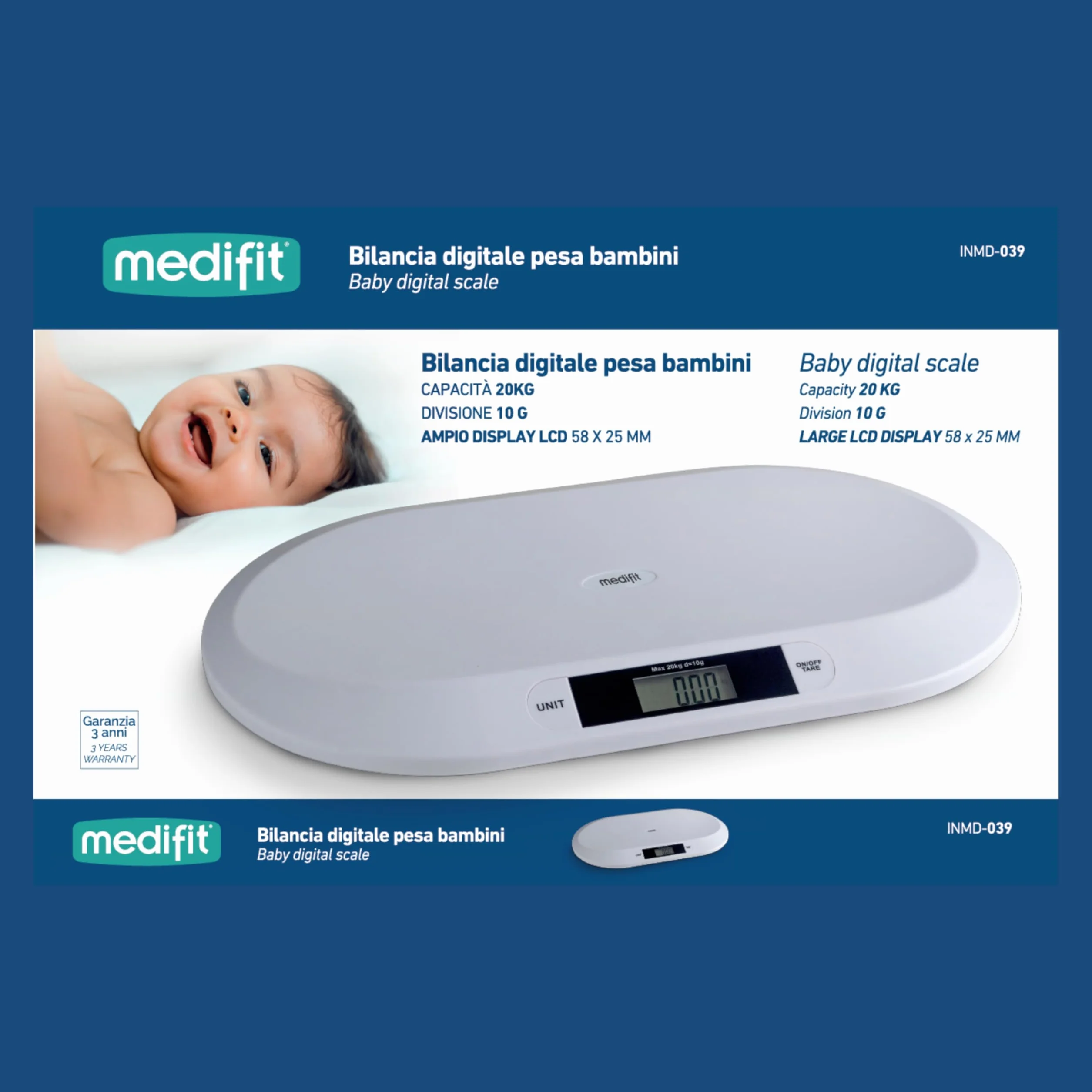 Innoliving INMD-039 Bilancia Baby Digitale, Portata 20 kg, Display LCD, Funzione Tara