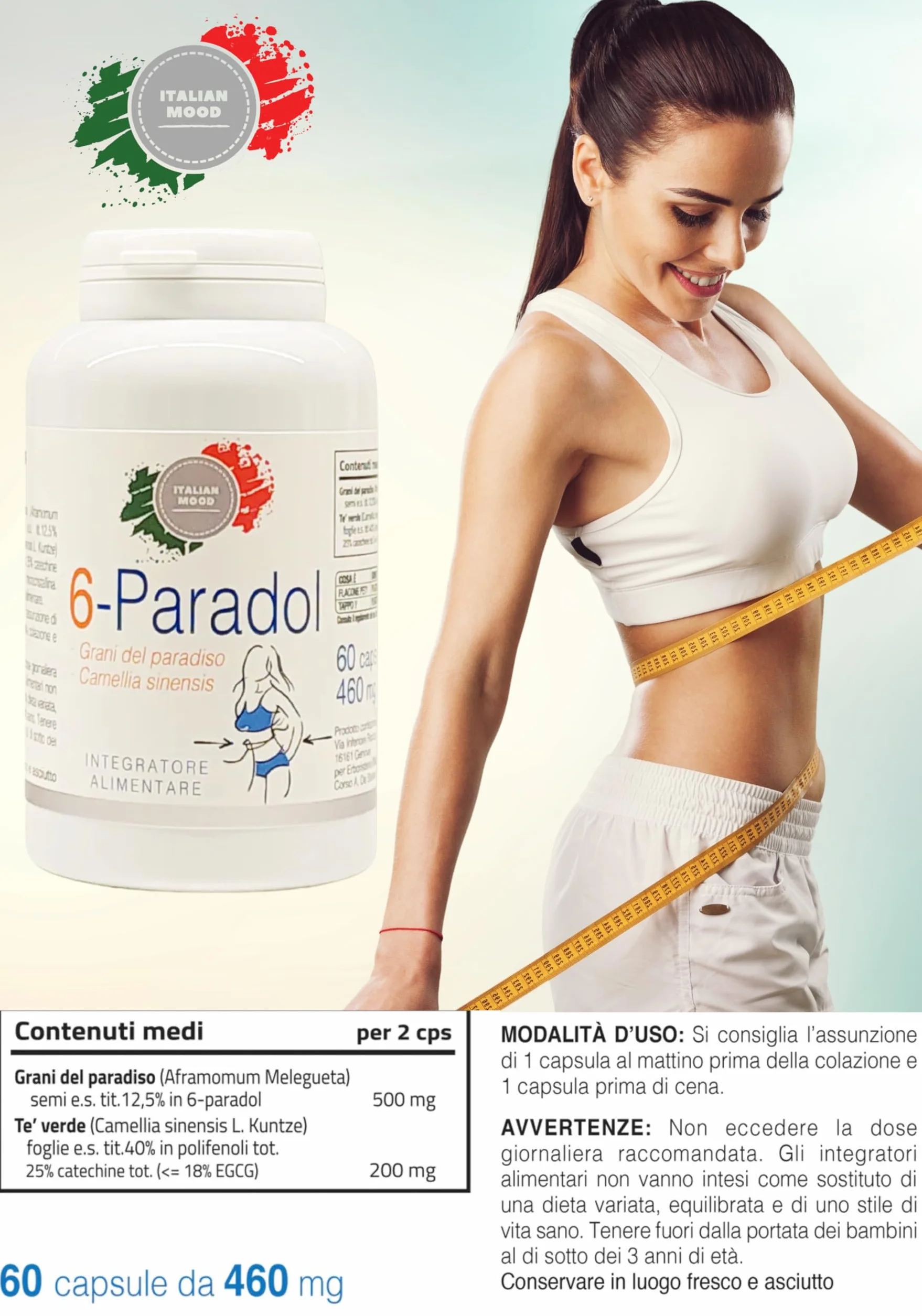 Italian Mood - 6-PARADOL 60 Capsule con Grani del Paradiso (Aframomum Melegueta) e Thé Verde (Camellia Sinensis) - Integratore Termogenico