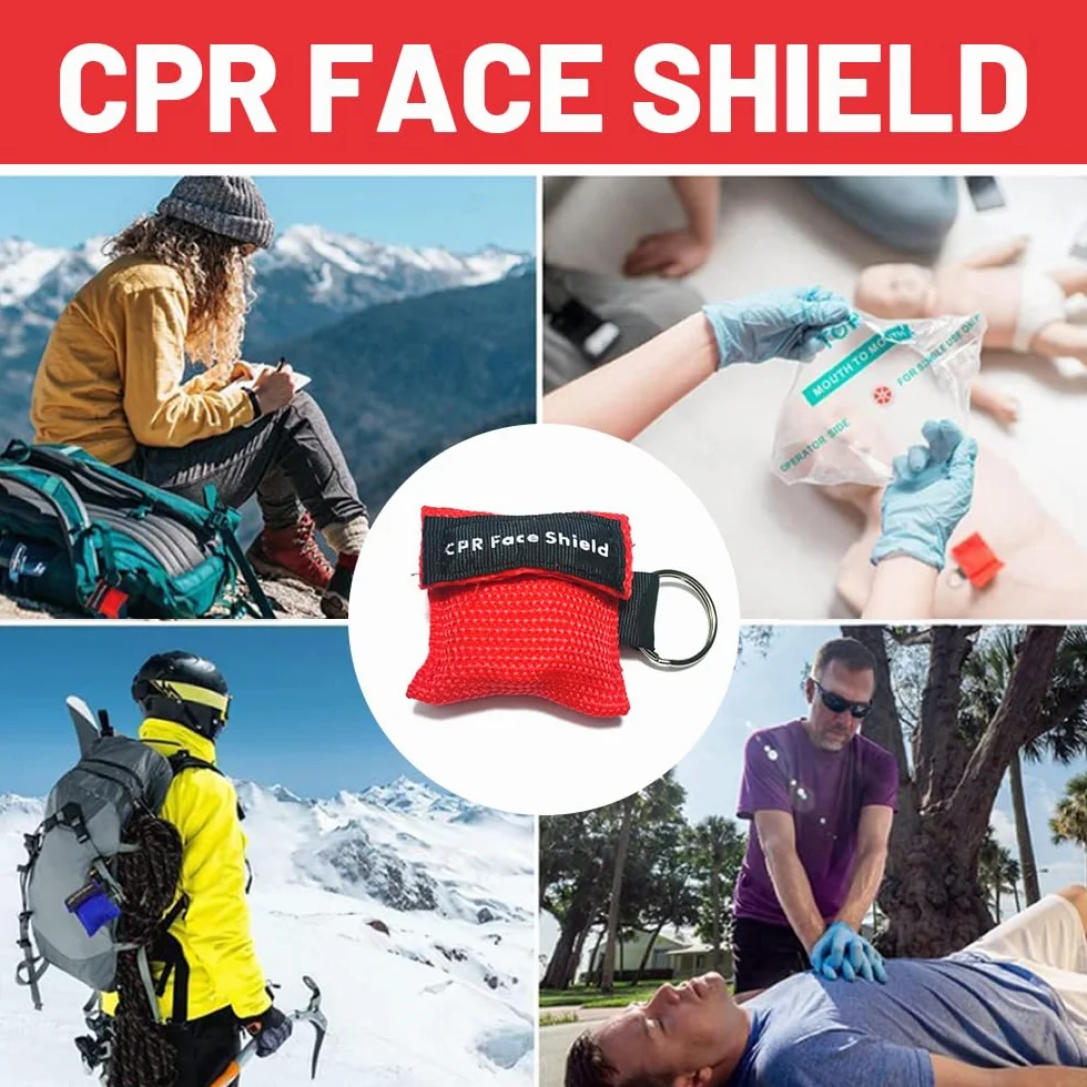 Pocket Mask 4 Pezzi Rosso Nero 5Cm Larghezza 5.5Cm Mascherina Respirazione Primo Soccorso Bocca A Bocca