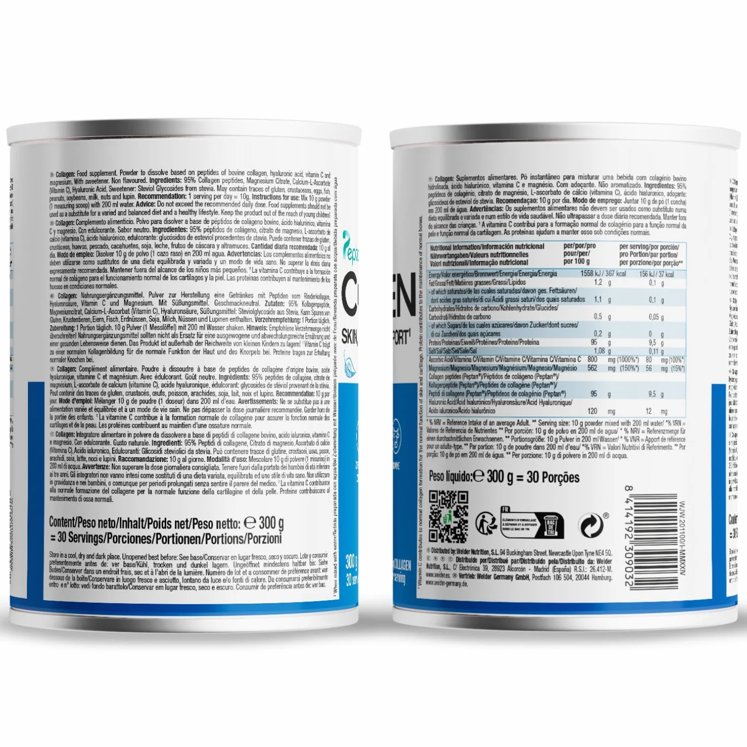 Weider Collagen 300g Collagene Bovino in Polvere con Acido Ialuronico, Magnesio e Vitamina C Peptidi di Collagene Peptan