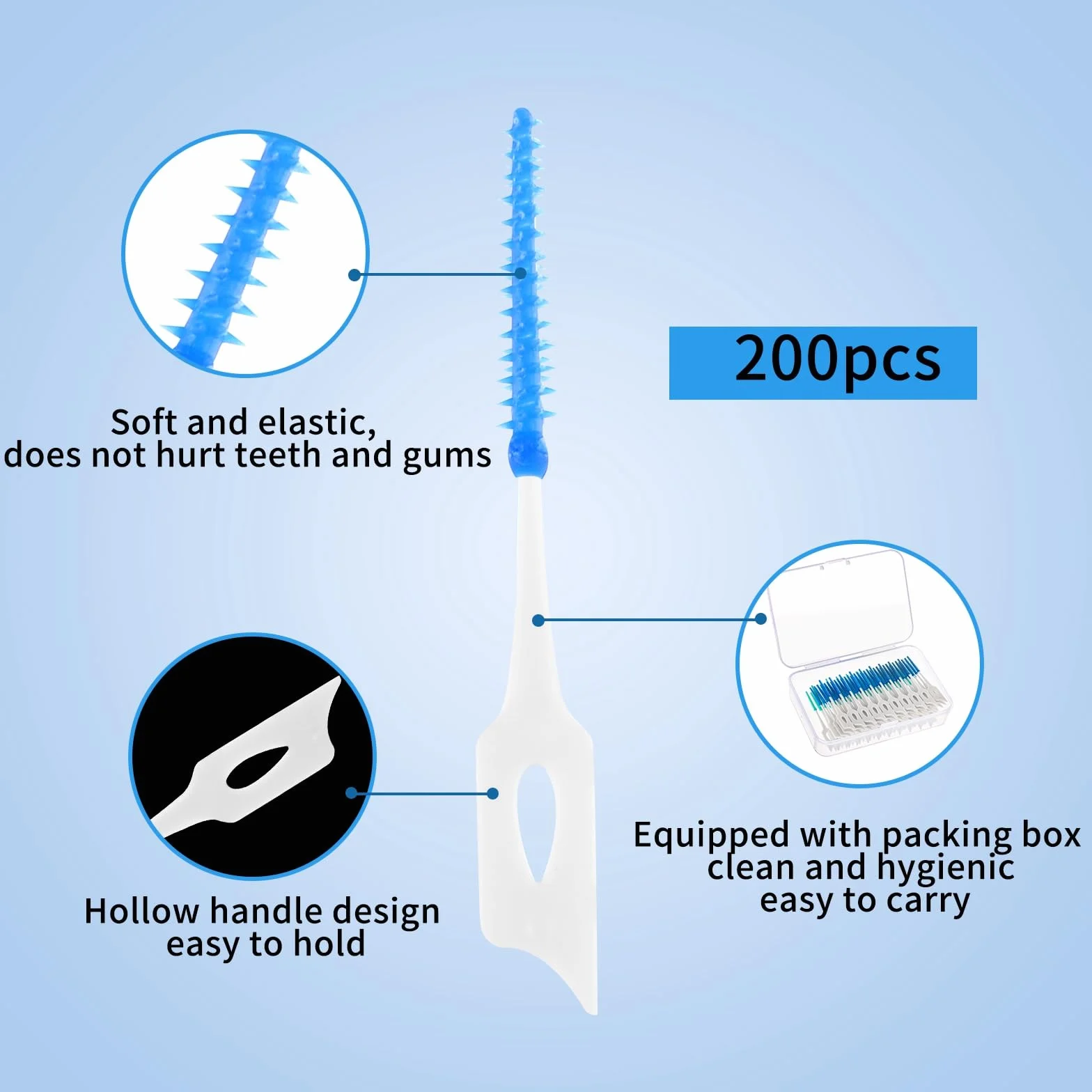 Scovolini dentali 200 Pezzi Scovolino Interdentale Silicone con Scatola Igiene Dentale