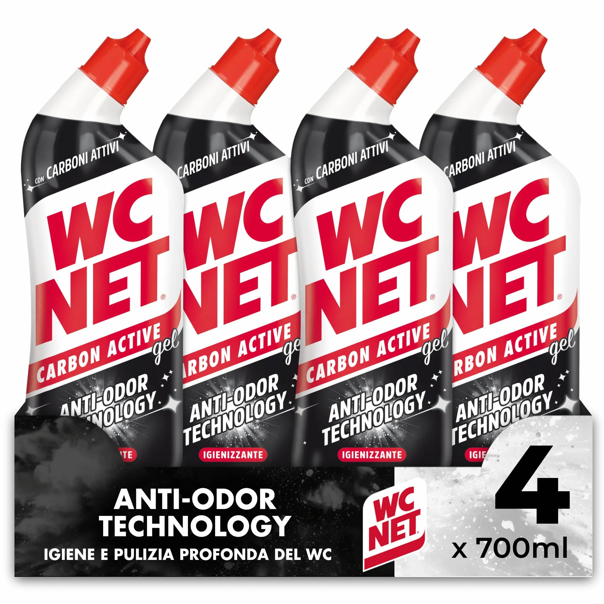 Wc Net Carbon Active Anti-Odor Detergente Liquido per WC 700ml x 4 Confezioni