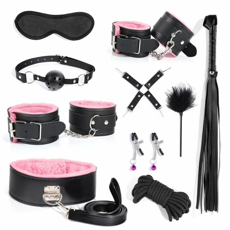 Set di 10 Pezzi di Cuoio Rosa, Braccialetto Regolabile per Le Mani E Le Cosce in Cuoio Nero per Principianti, Regalo per Coppia -H3