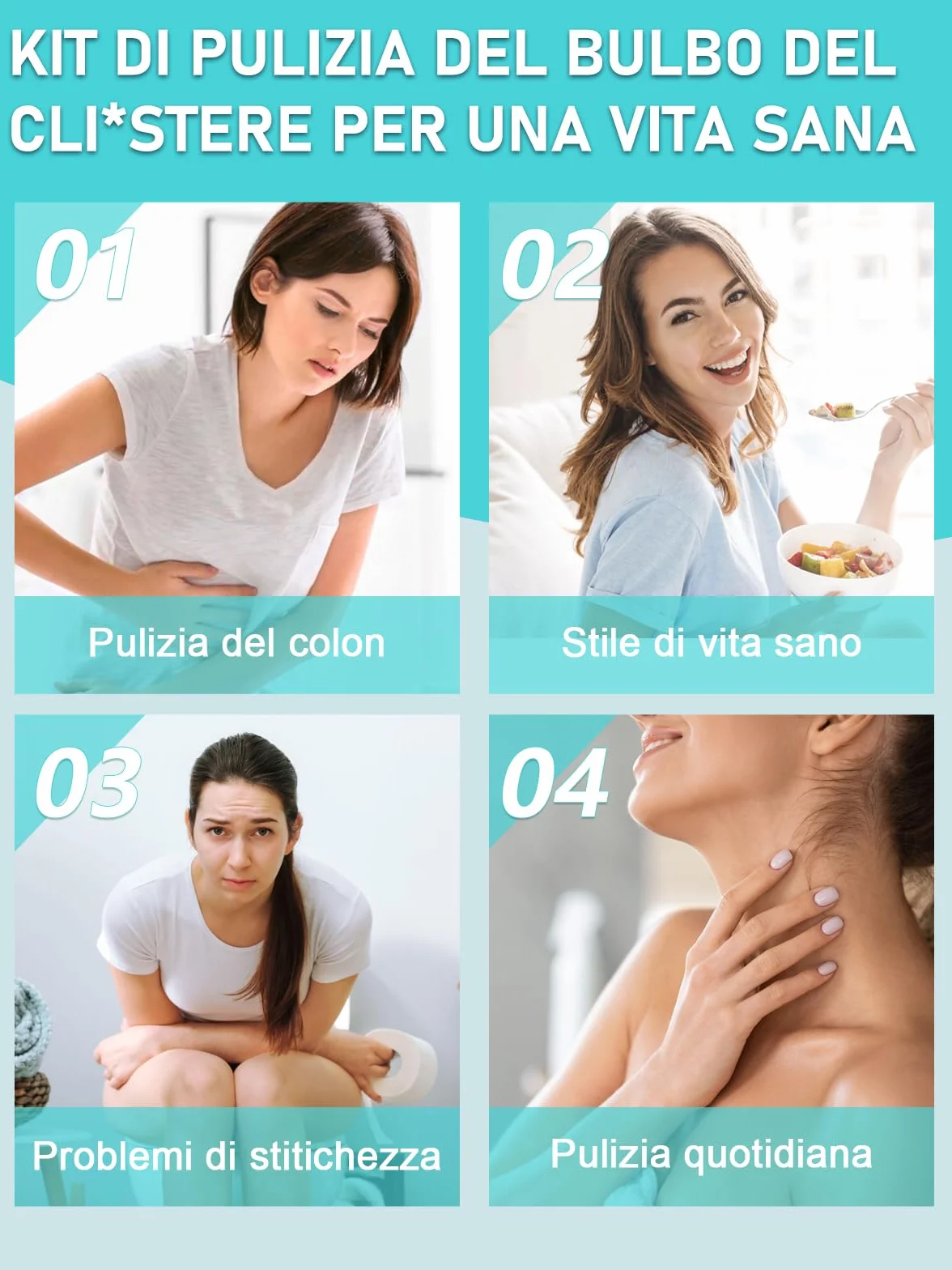 Clistere per pulizia ano anale - Peretta per Clistere Adulti Per Doccia Anale Lavanda Vaginale,per Donne Uomini Kit di Bulbi per Clistere con 3 Ugelli 224ml