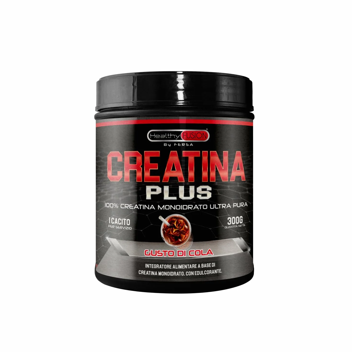 Healthy Fusion | Creatina Monoidrato in polvere 100% pura, senza additivi | Favorisce la crescita muscolare e aumenta le prestazioni fisiche | Alta solubilità | 300g, gusto Cola