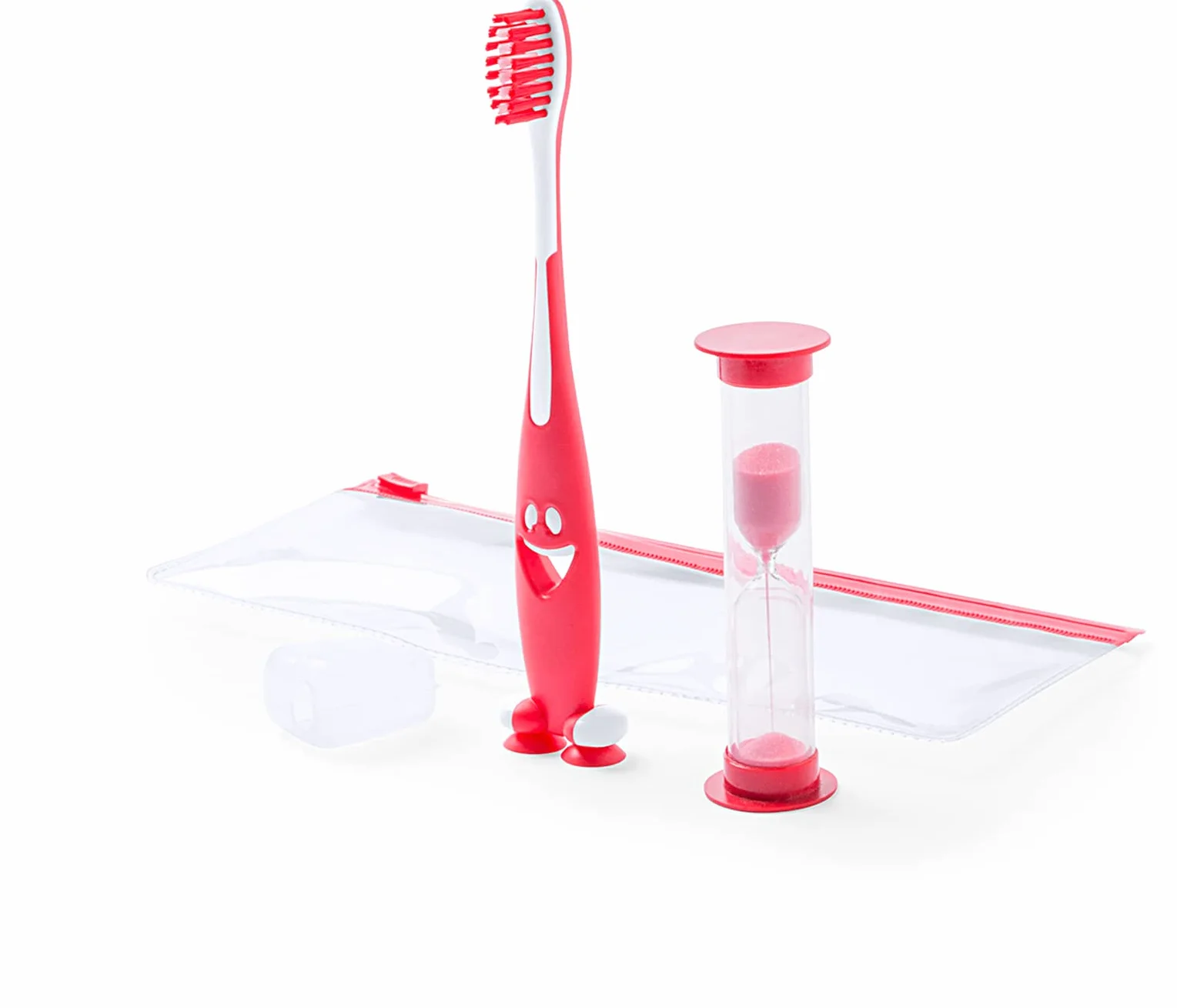 Set Astuccio con Spazzolino da Denti Orologio di Sabbia Clessidra Bimbi Bambini (ROSSO)