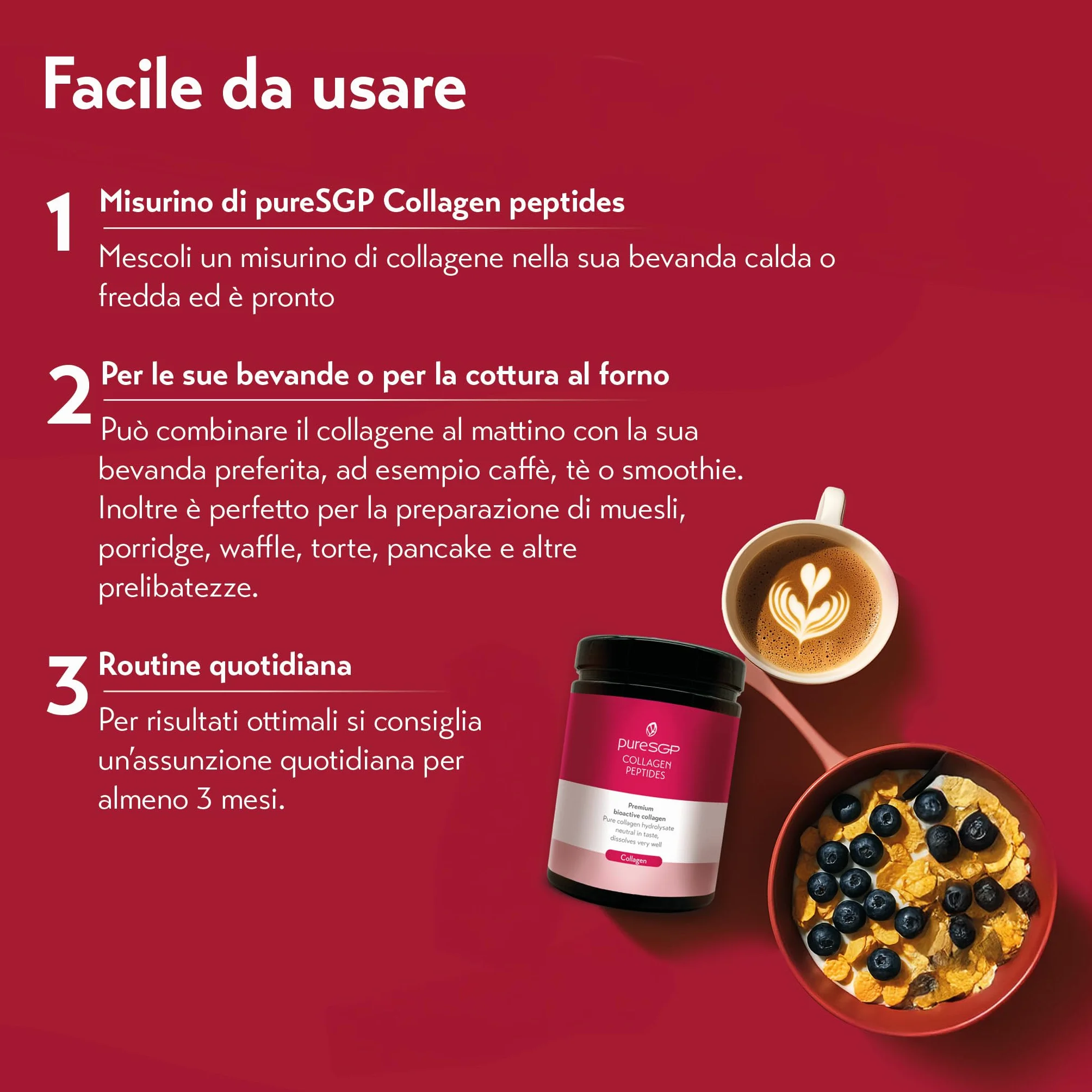 PureSGP Collagen 300g Collagene Puro Qualità Farmaceutica Peptidi Bioattivi Vitamina C Biotina Gusto Neutro