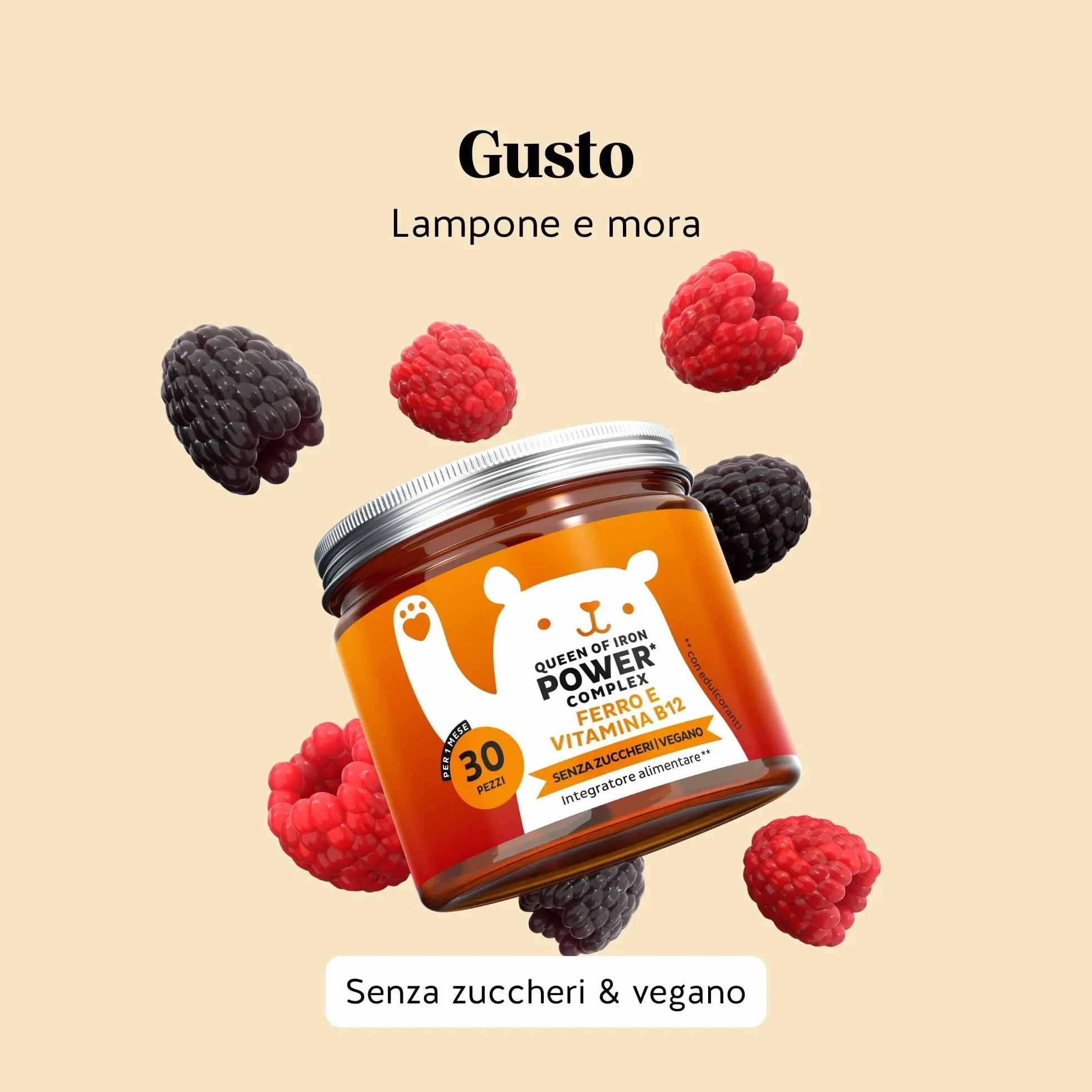 Queen of Iron Power Complex – Integratore Ferro – Difese Immunitarie Gummies – Altamente dosate con Vitamina B12, B1, B6, C, D, Iodio – 30 pezzi (1 mese) – Senza zucchero, Vegane – Bears with Benefits