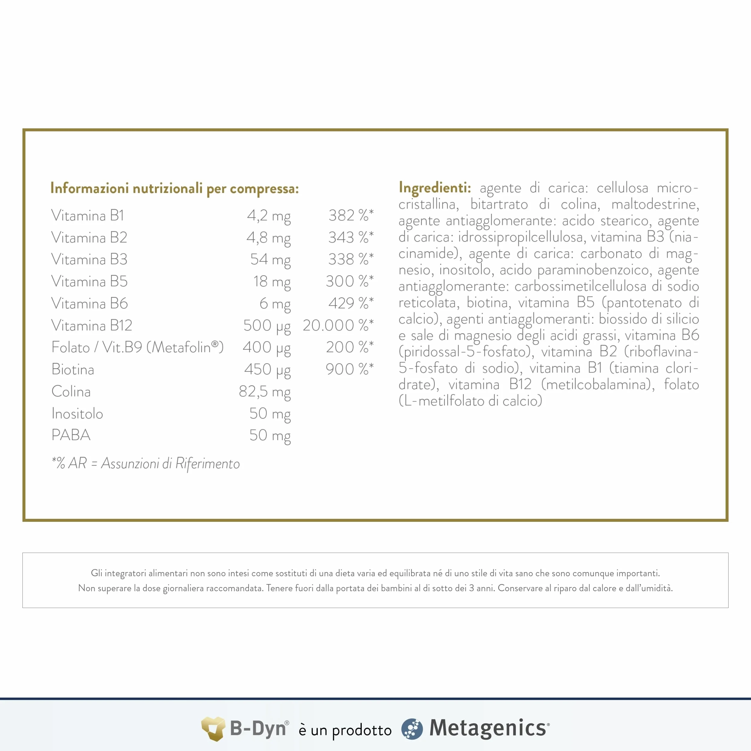 Metagenics B-Dyn 30 Compresse Sostiene Sistema Nervoso Metabolismo Omocisteina