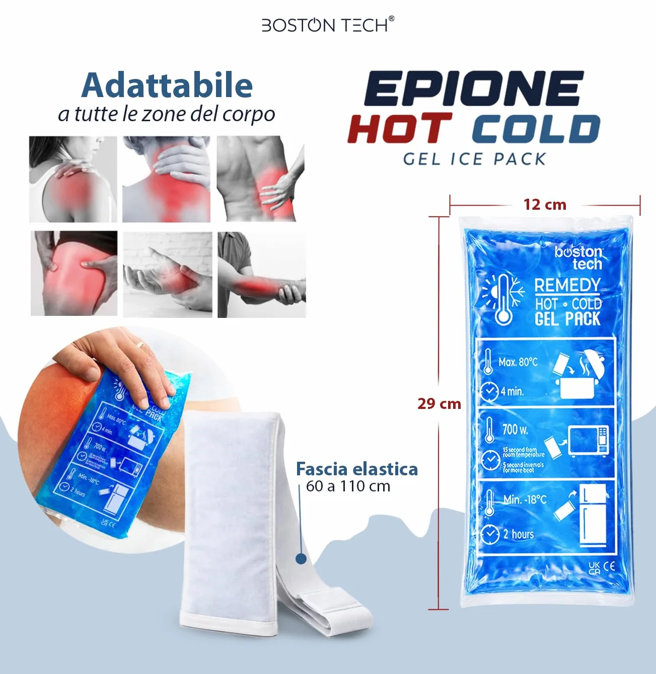 Boston Tech REMEDY Borsa gel caldo e freddo riutilizzabile con fascia di compressione 2 gel + 1 custodia