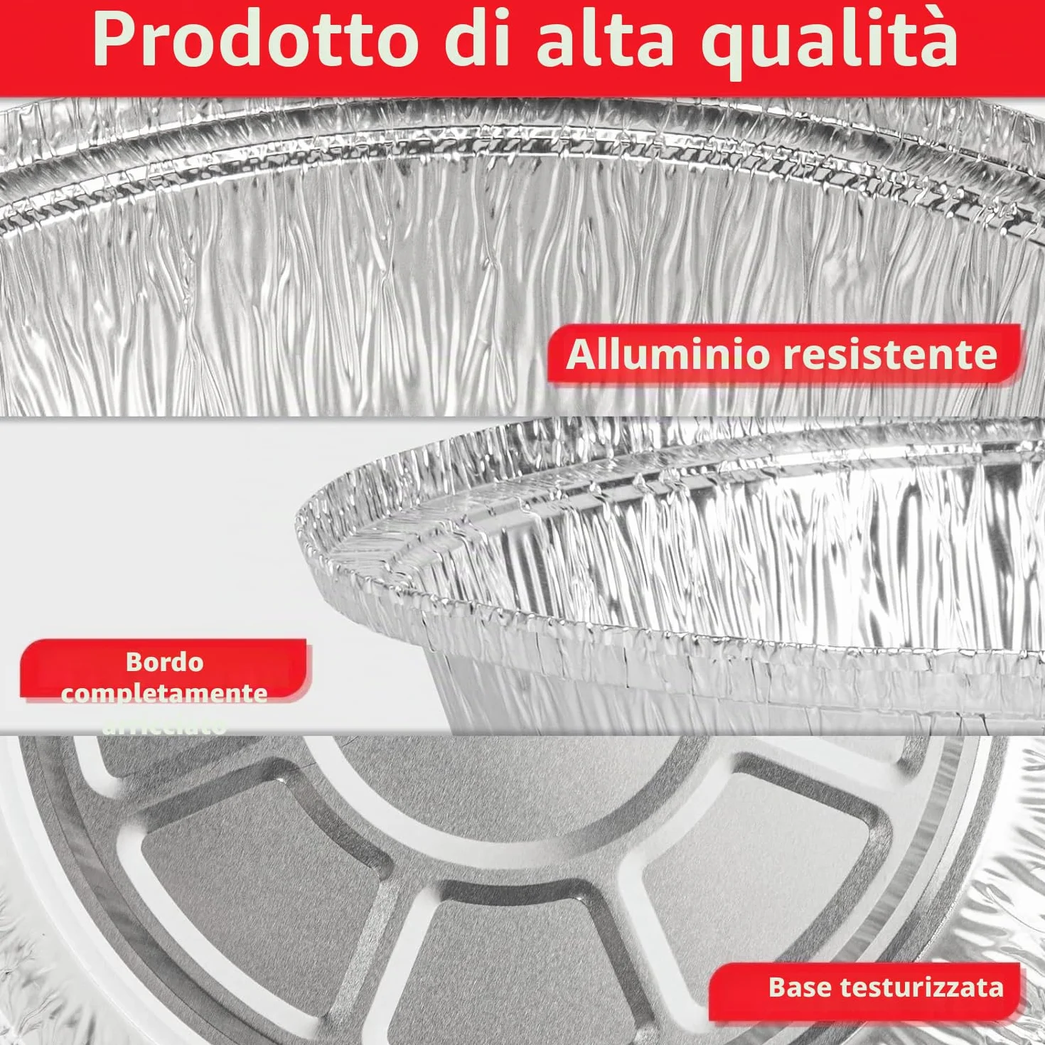 Fogli di Alluminio Vassoi Rotondi 18cm 100 Pezzi 720ml per Forno