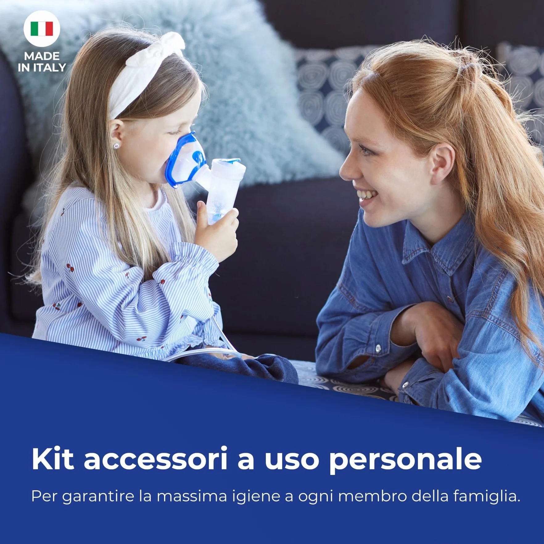 Flaem Kit Completo Accessori Aerosol Ampolla RF7 Dual Speed Mascherina Adulto Pediatrica Boccaglio Tubetto 1 Mt