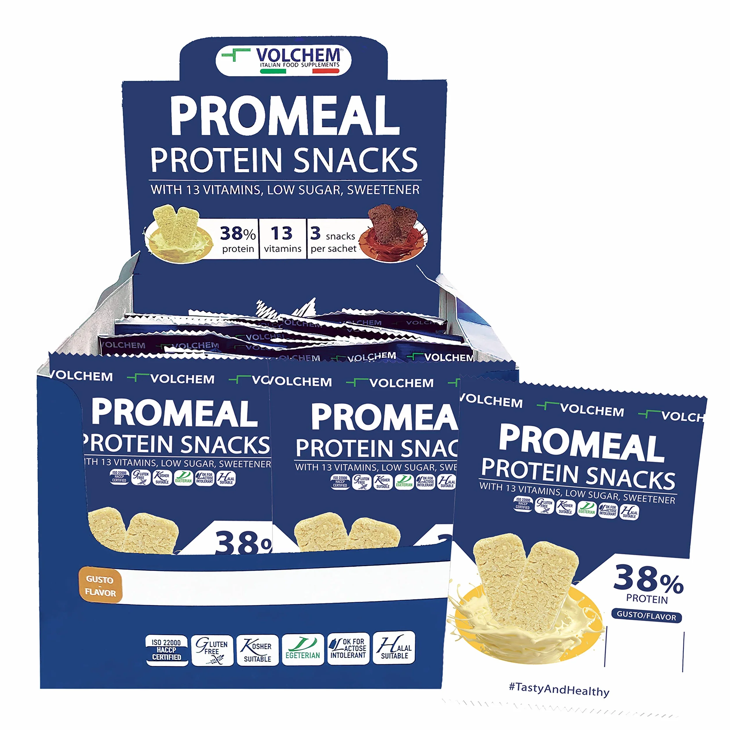 Volchem Promeal Protein Snacks 38, Snack Proteico al 38% di Proteine, con Vitamine, Senza Grassi Idrogenati, Conservanti e con Pochi Zuccheri (Cookie)