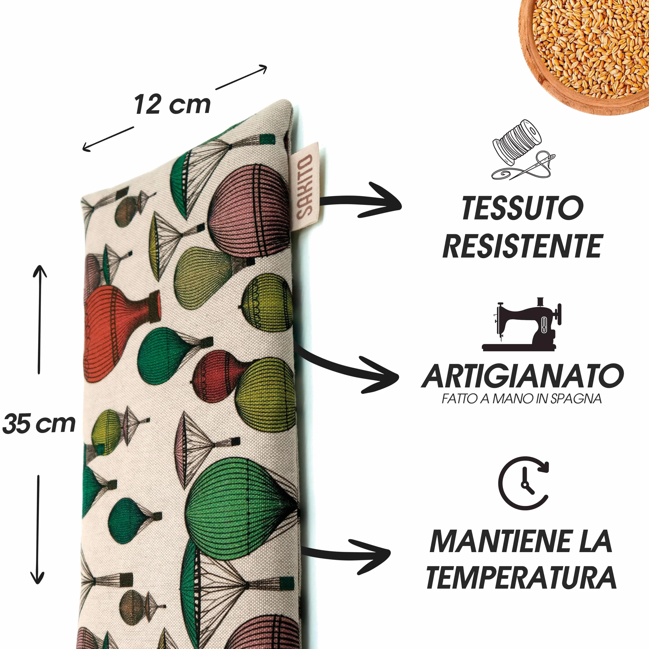 Cuscino Riscaldabile Inodore (35x12 cm) - Termico Microonde - Borsa Termica Con Semini Riscaldanti - Scaldino Con Semi di Grano Non Profumato
