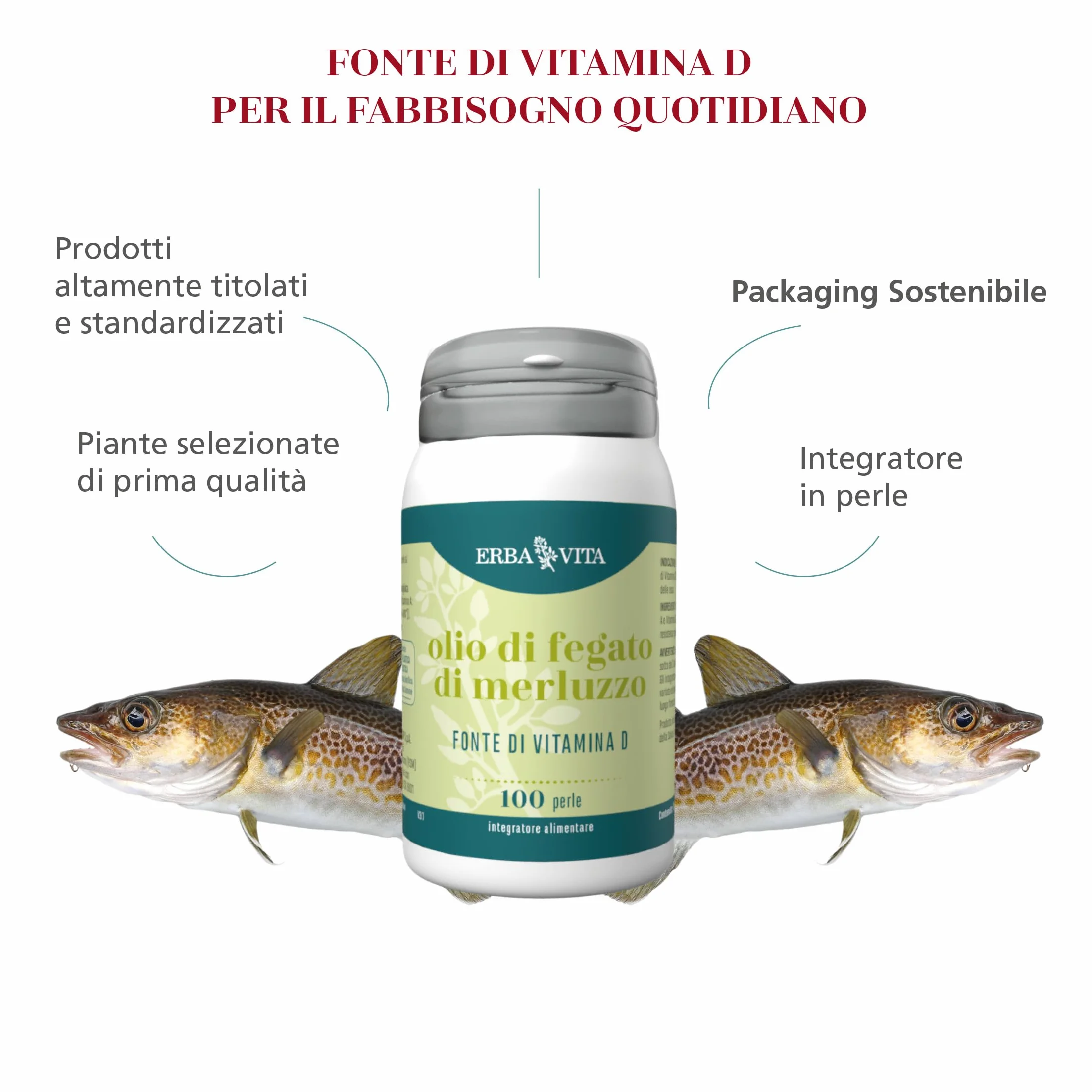 ERBA VITA Integratore Alimentare Olio Di Fegato Di Merluzzo Perle 100 Unità